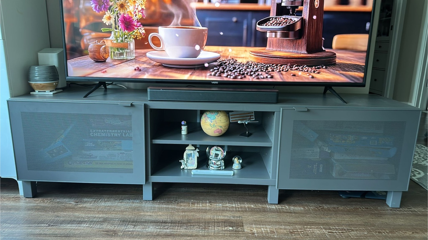 Gray TV Stand with Perforated Doors - photo 2