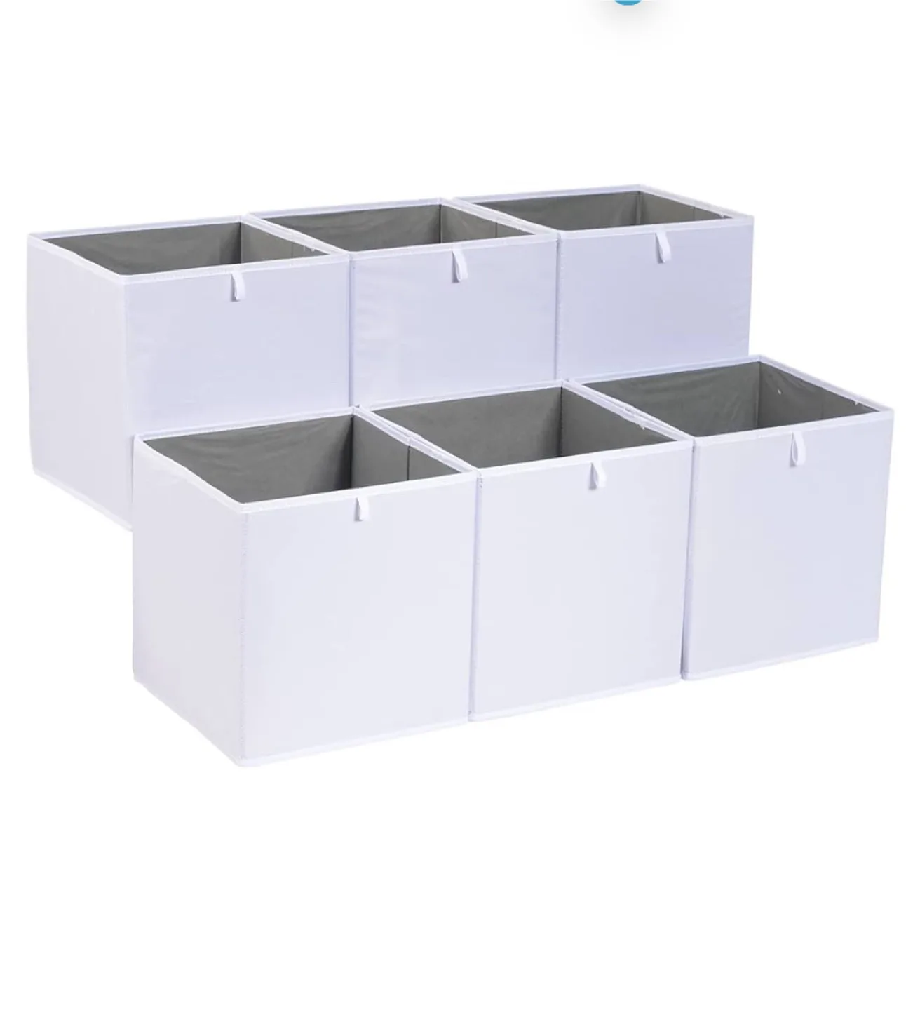 Set of 6 White Fabric Storage Cubes - 11x10.5x10.5 Inches thumbnail