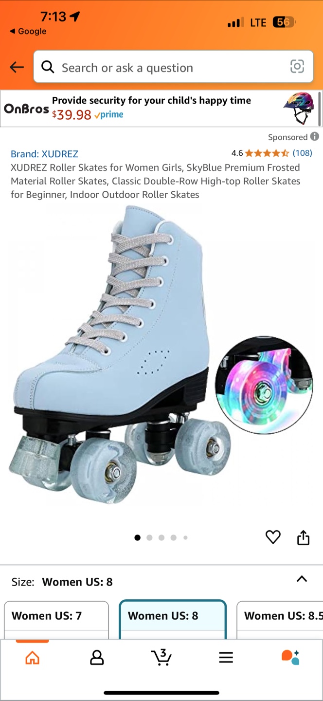 Women's SkyBlue Roller Skates - Size 8