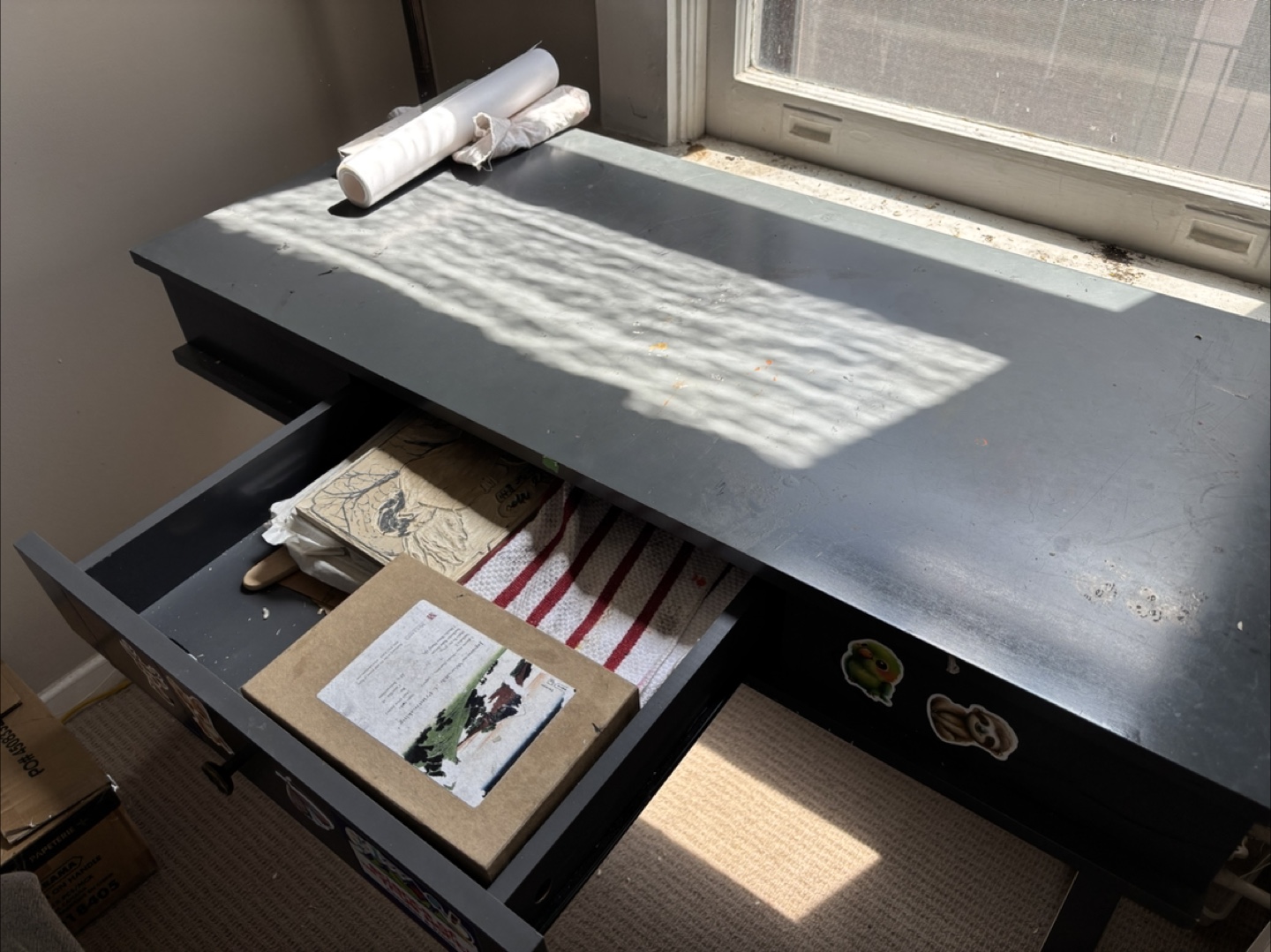 Dark Grey Writing Desk with Drawer - photo 2