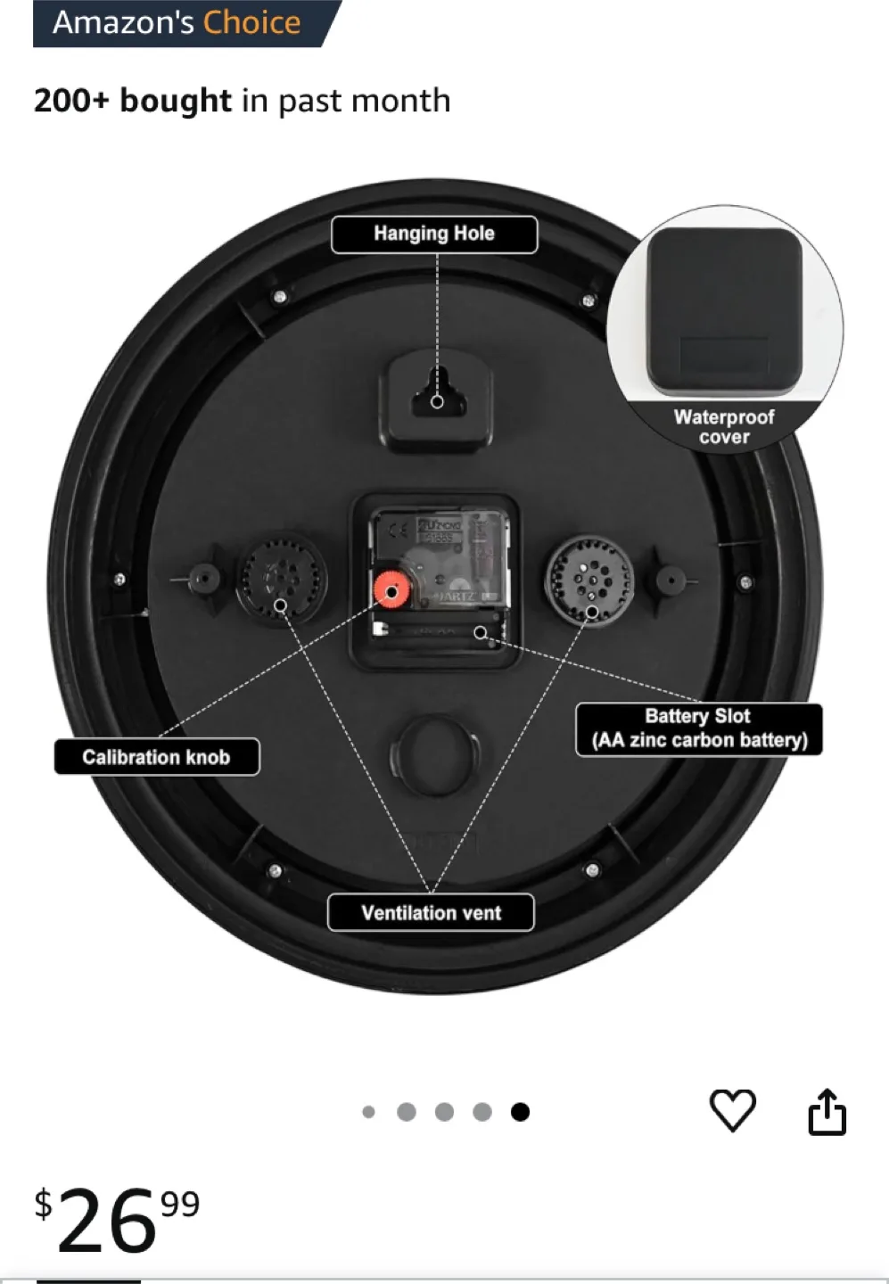 Aowutus Outdoor Wall Clock with Thermometer and Hygrometer thumbnail