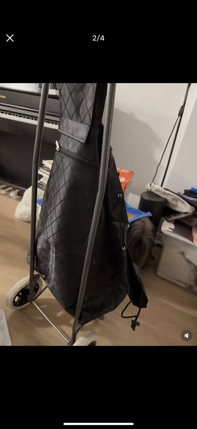 Black Shopping Cart with Quilted Bag