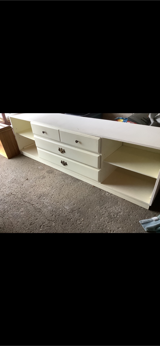 White Wooden Media Console with Drawers