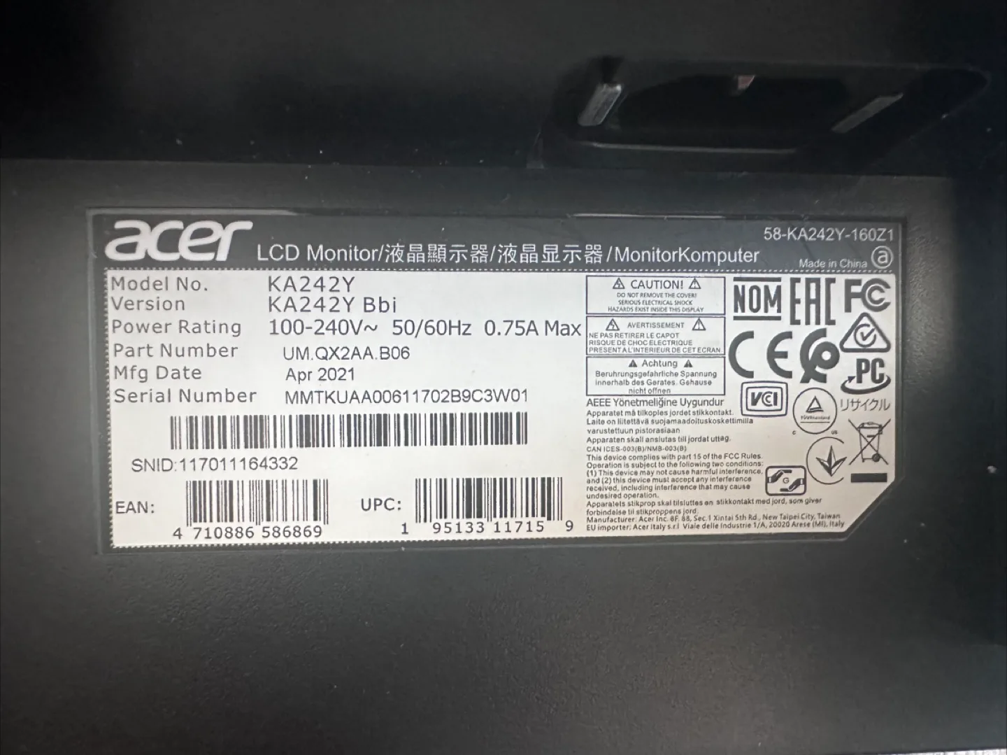 Acer LED Monitor 24inch image indicator(3)