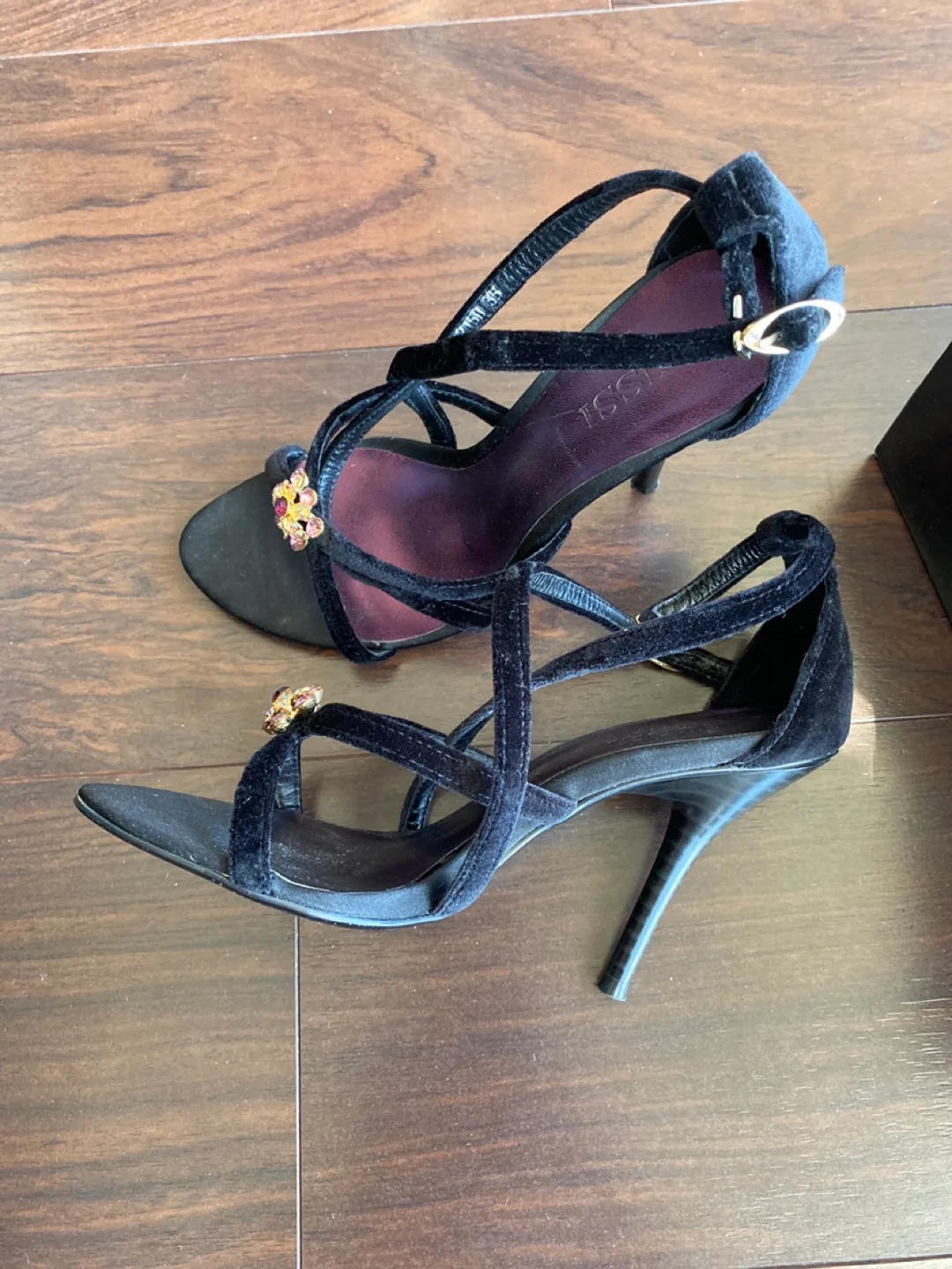 Cussi Black Velvet Stiletto Sandals image indicator(4)