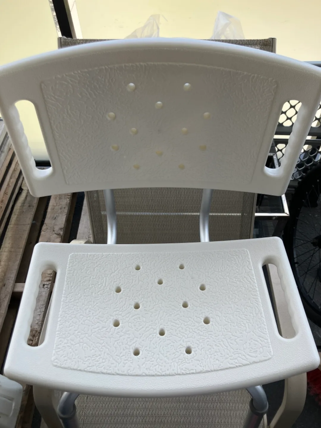 Shower Chair with Aluminum Legs- 2 back grips, missing front 2. image indicator(3)