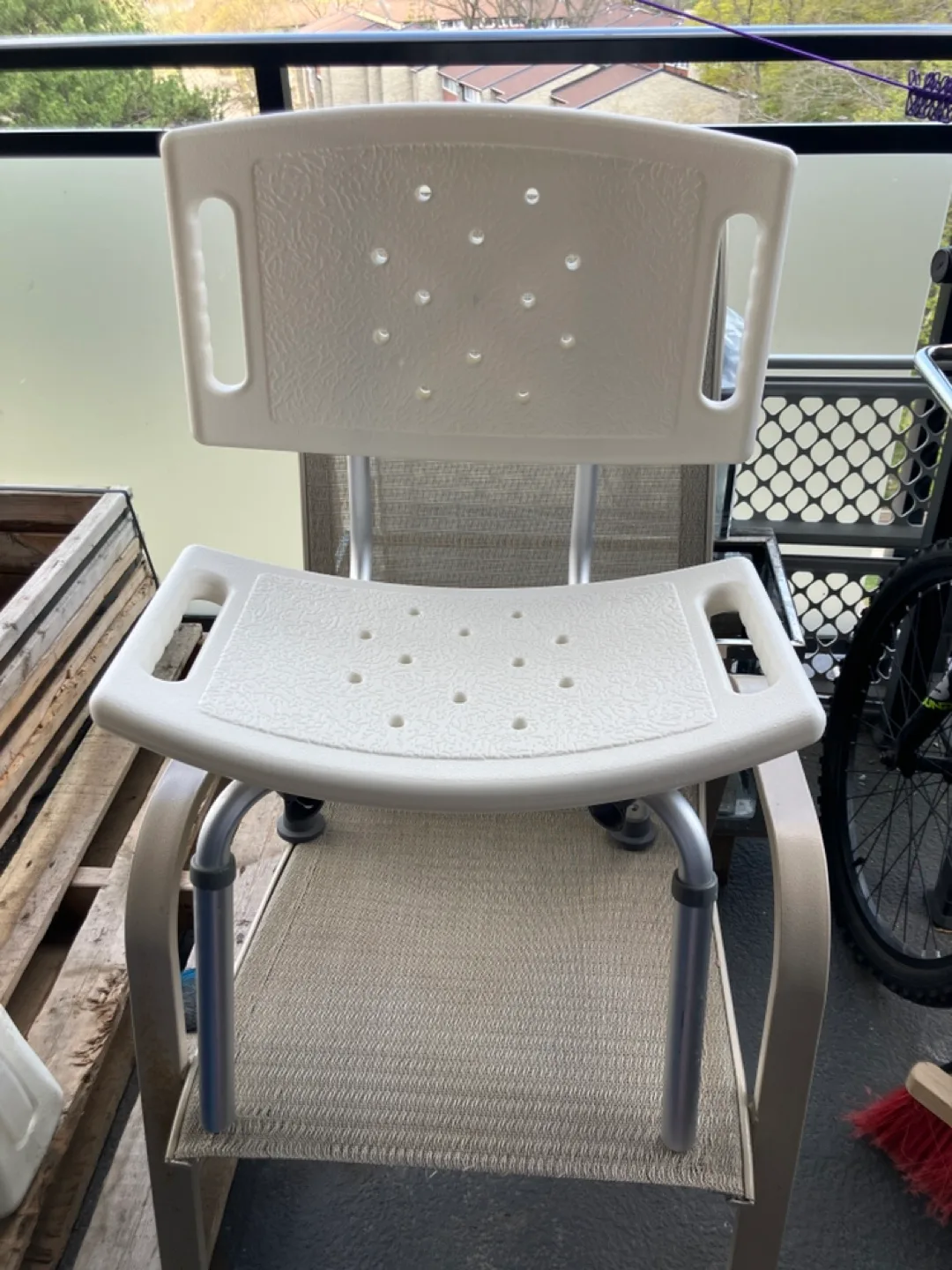 Shower Chair with Aluminum Legs- 2 back grips, missing front 2. thumbnail