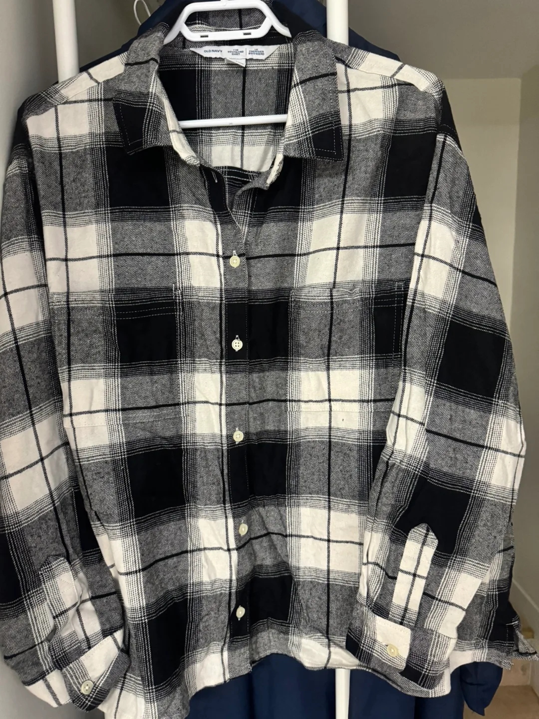 Old Navy Boyfriend Flannel Shirt - Black and White Plaid thumbnail