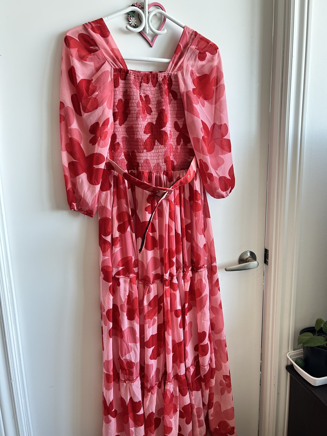 Red and Pink Floral Maxi Dress with Belt - photo 5