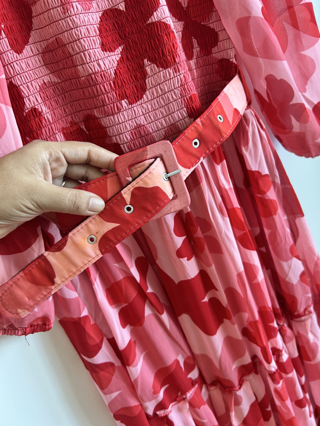 Red and Pink Floral Maxi Dress with Belt - photo 2