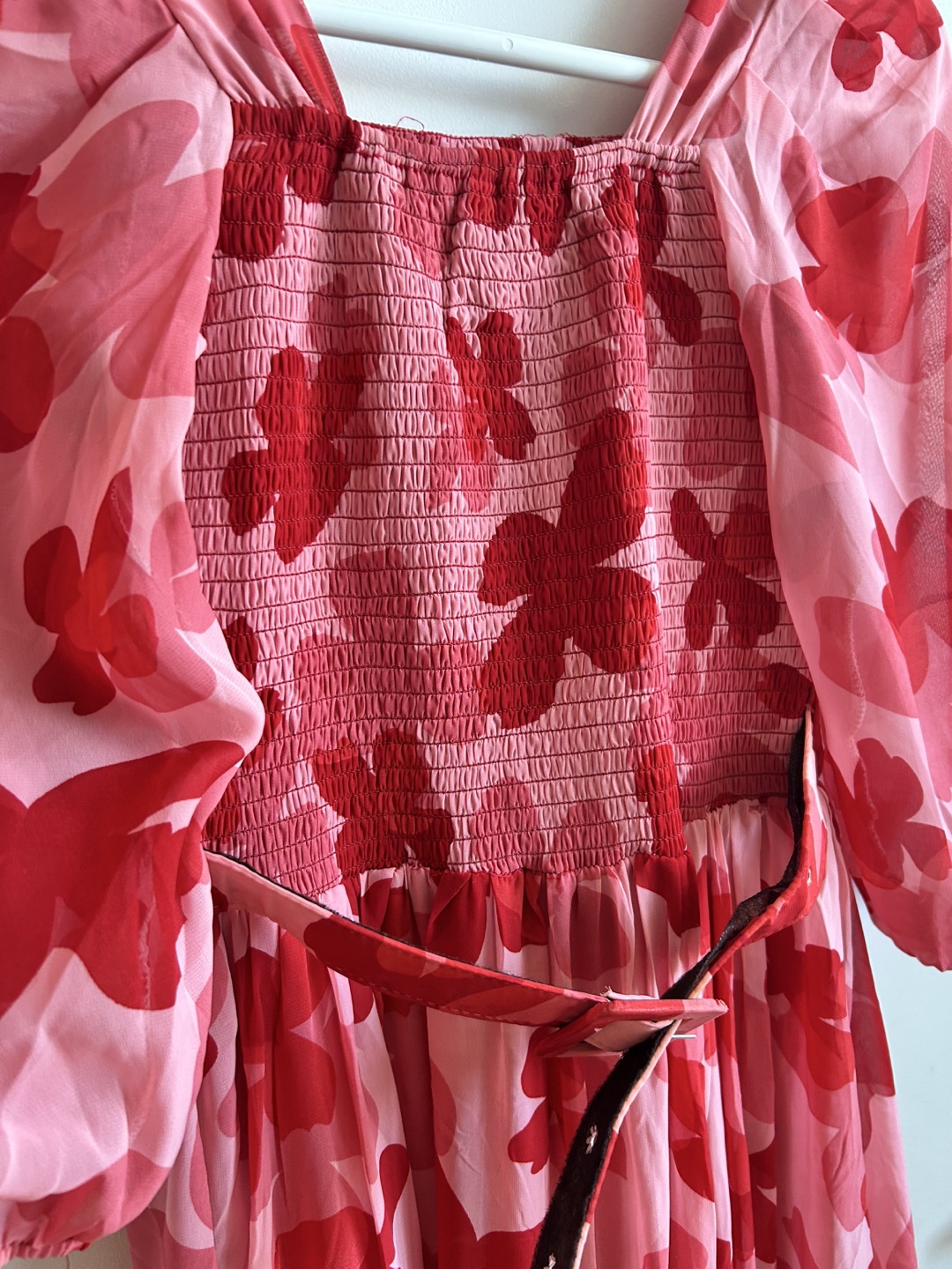 Red and Pink Floral Maxi Dress with Belt - photo 3
