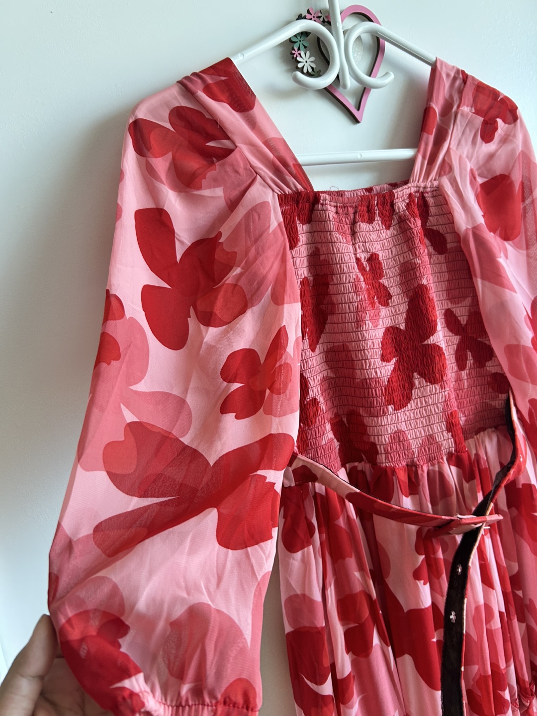 Red and Pink Floral Maxi Dress with Belt - photo 4