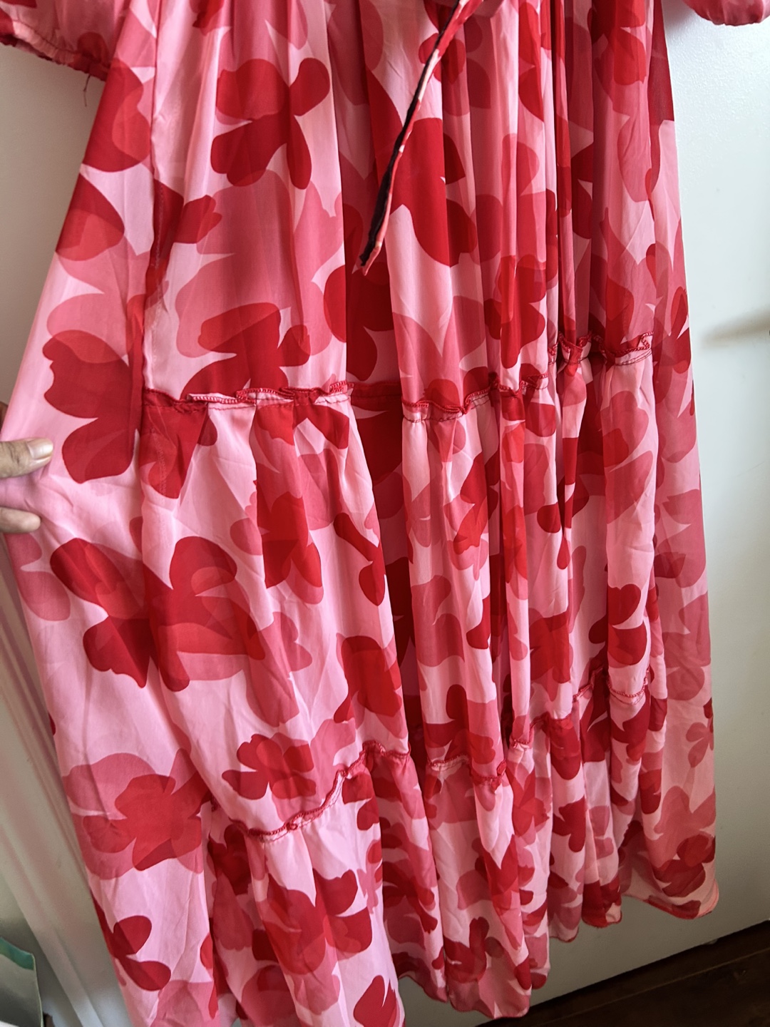Red and Pink Floral Maxi Dress with Belt