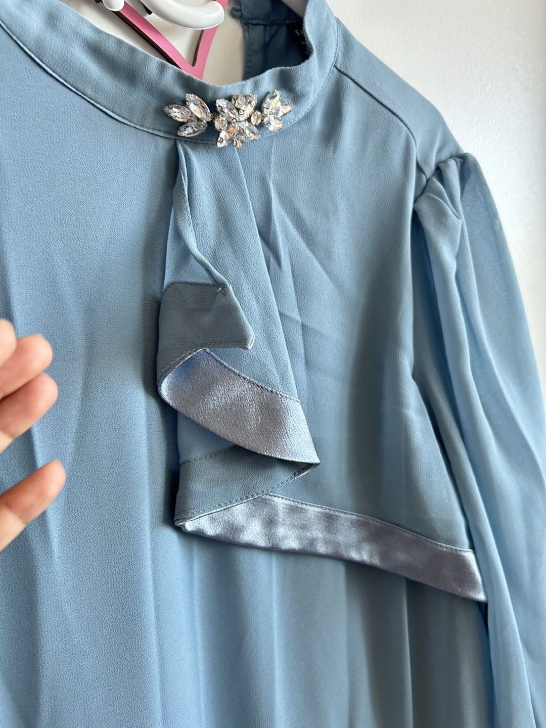 Dusty Blue Midi Dress with Ruffle Detail - photo 2