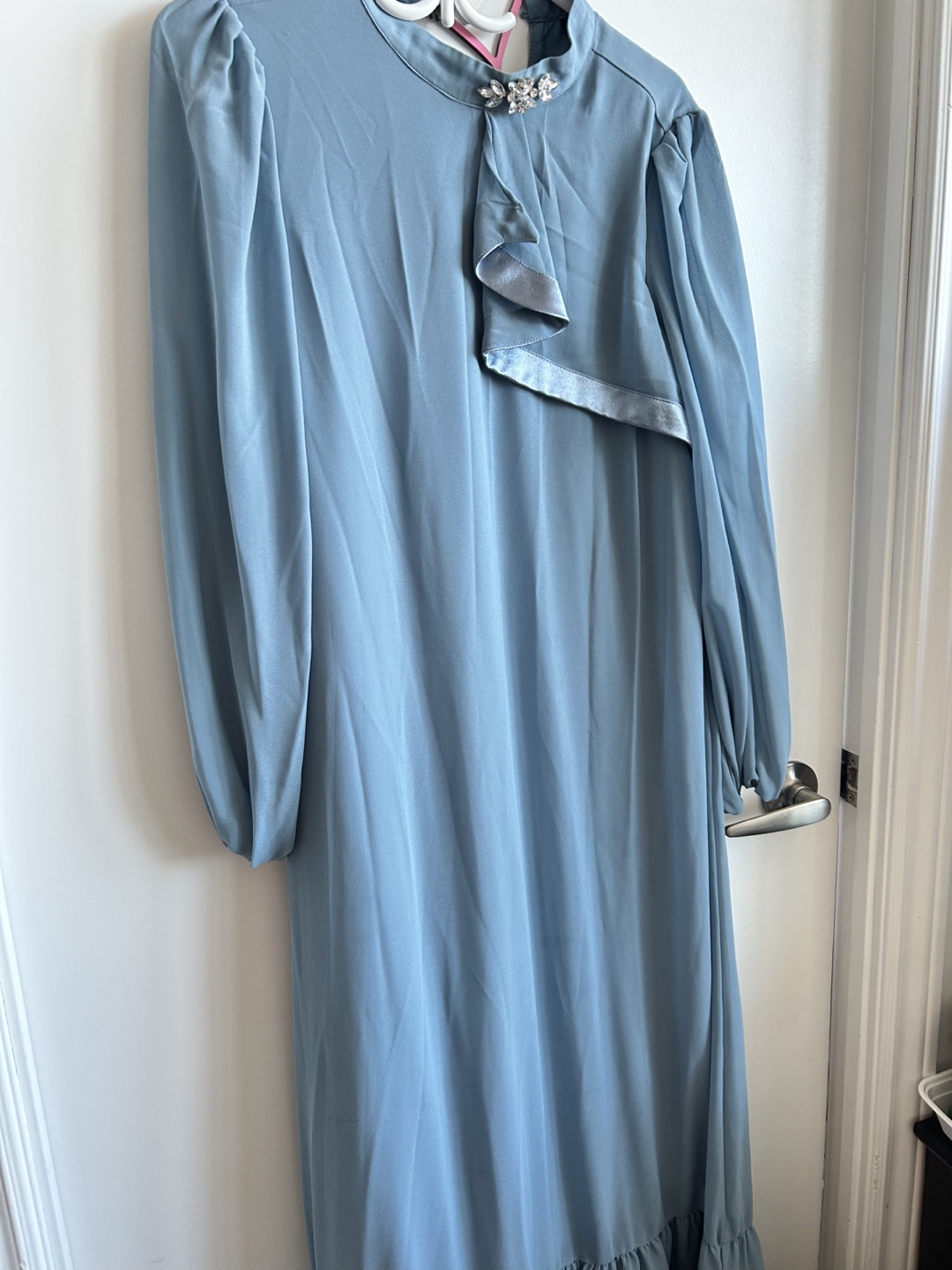 Dusty Blue Midi Dress with Ruffle Detail
