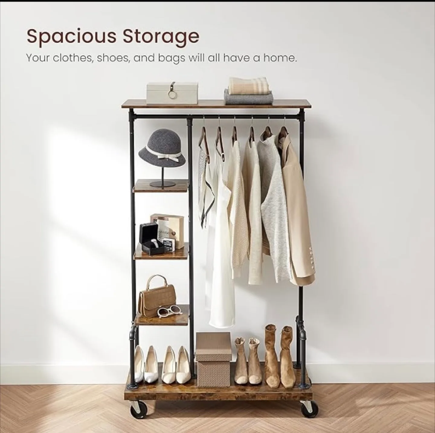 Rolling Garment Rack with Shelves thumbnail