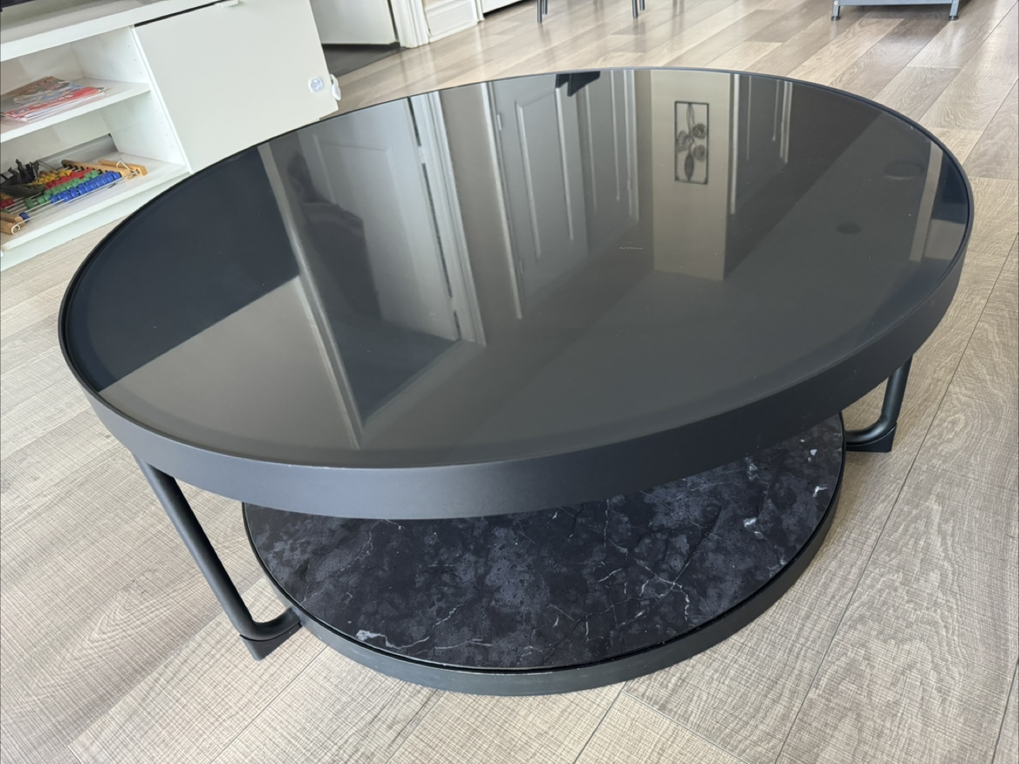 IKEA Coffee table, anthracite marble effect/black glass