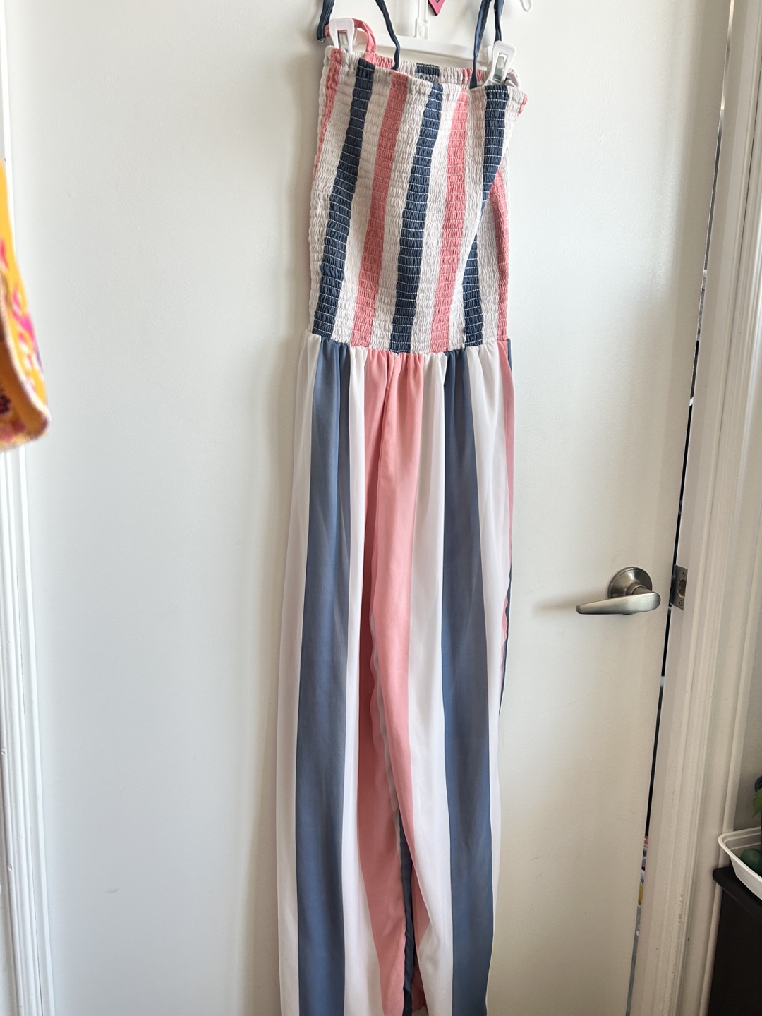 Pink, White & Blue Striped Jumpsuit & Kimono Set