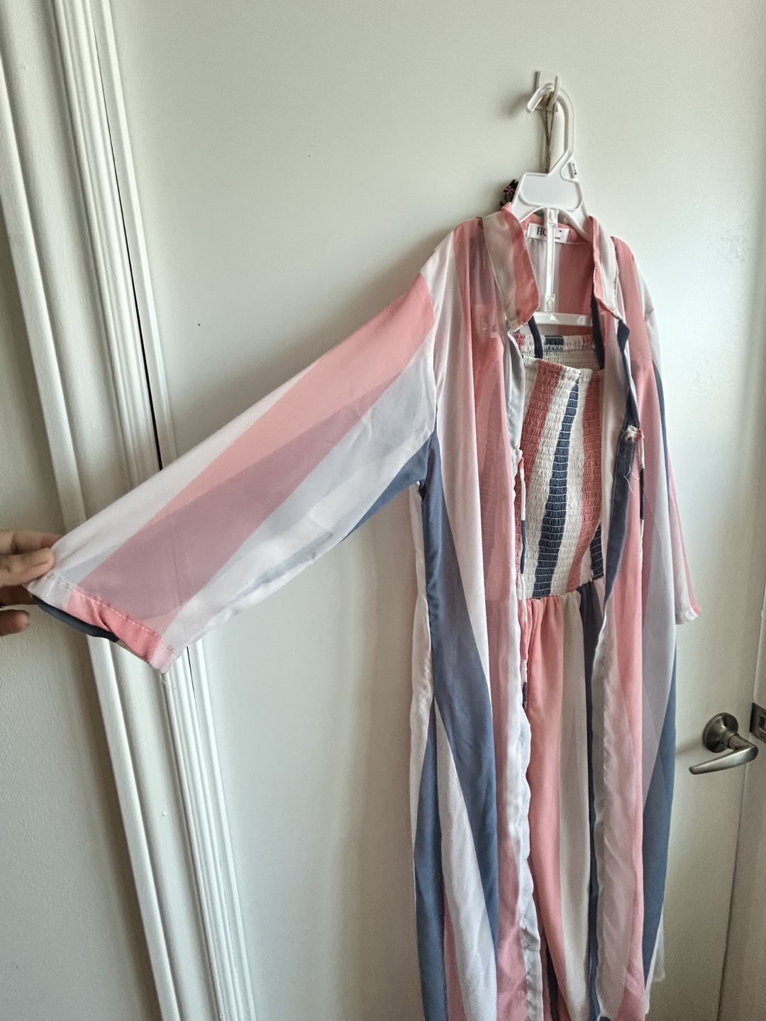 Pink, White & Blue Striped Jumpsuit & Kimono Set - photo 2