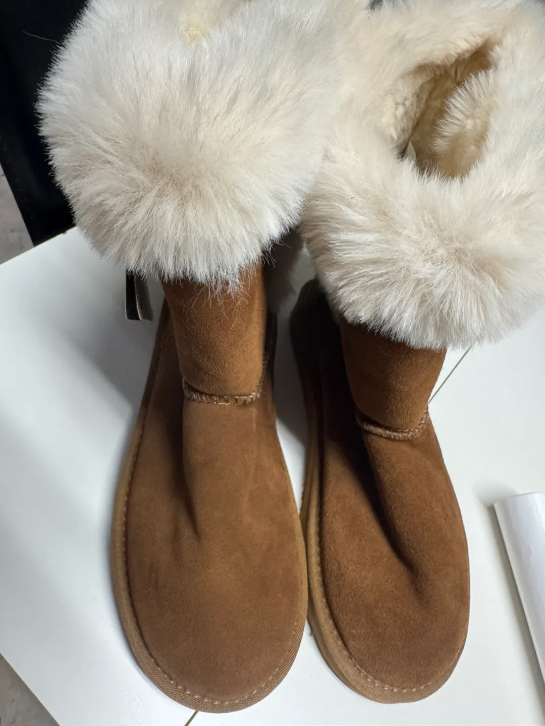 Brown Faux Fur Trimmed Suede Boots - Size 9 thumbnail