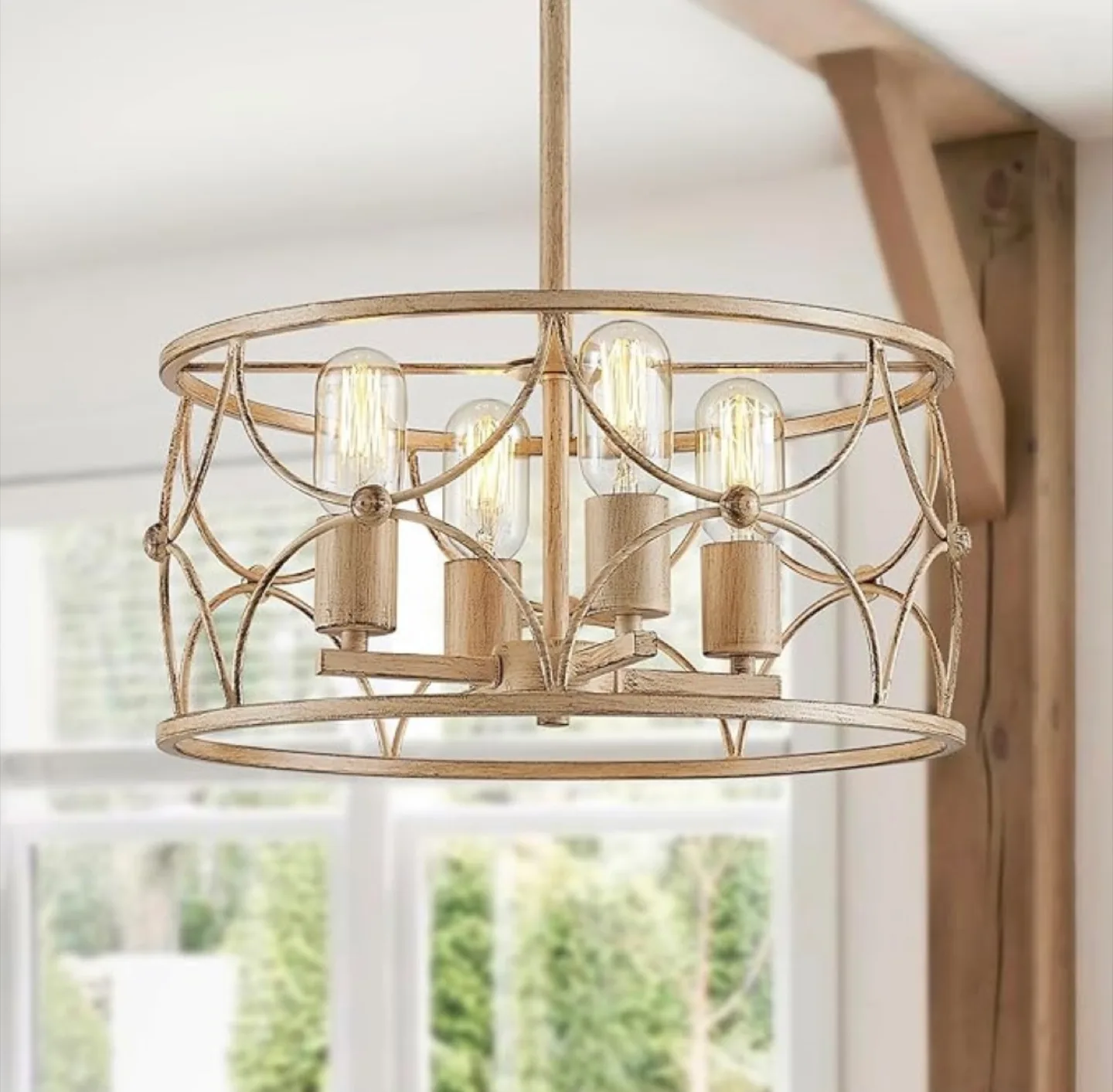4-Light Farmhouse Drum Pendant Light Fixture thumbnail