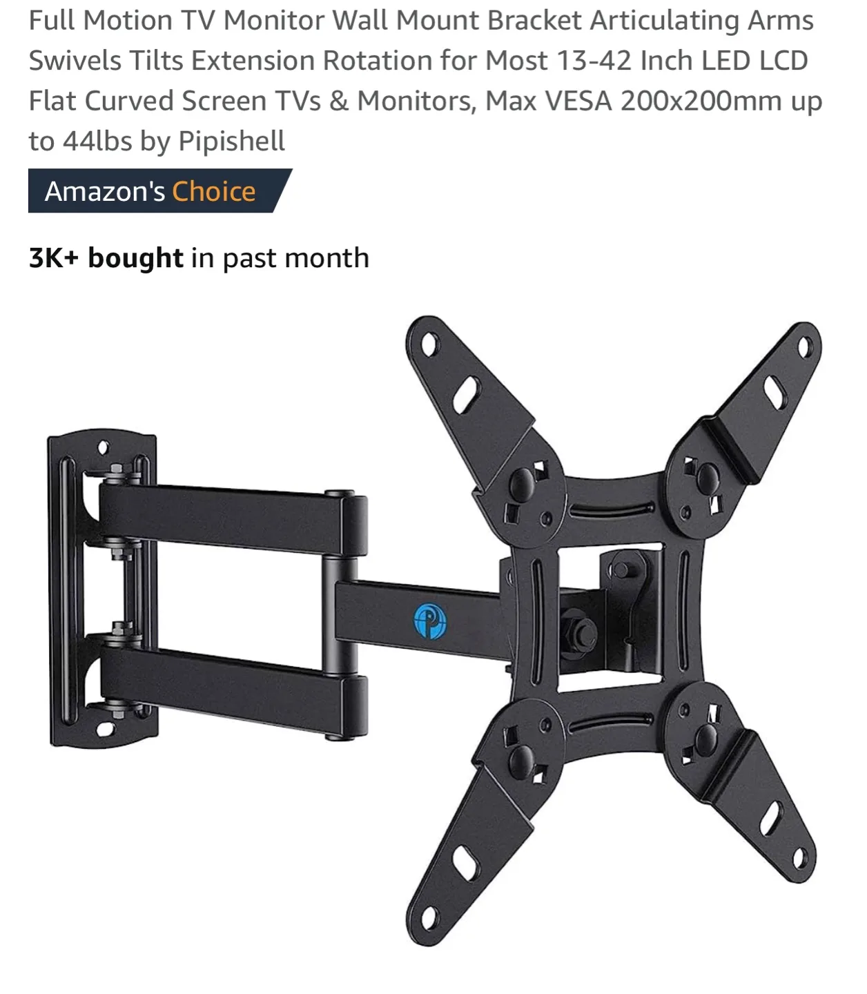 Pipishell Full Motion TV Wall Mount Bracket - 13-42 inch thumbnail