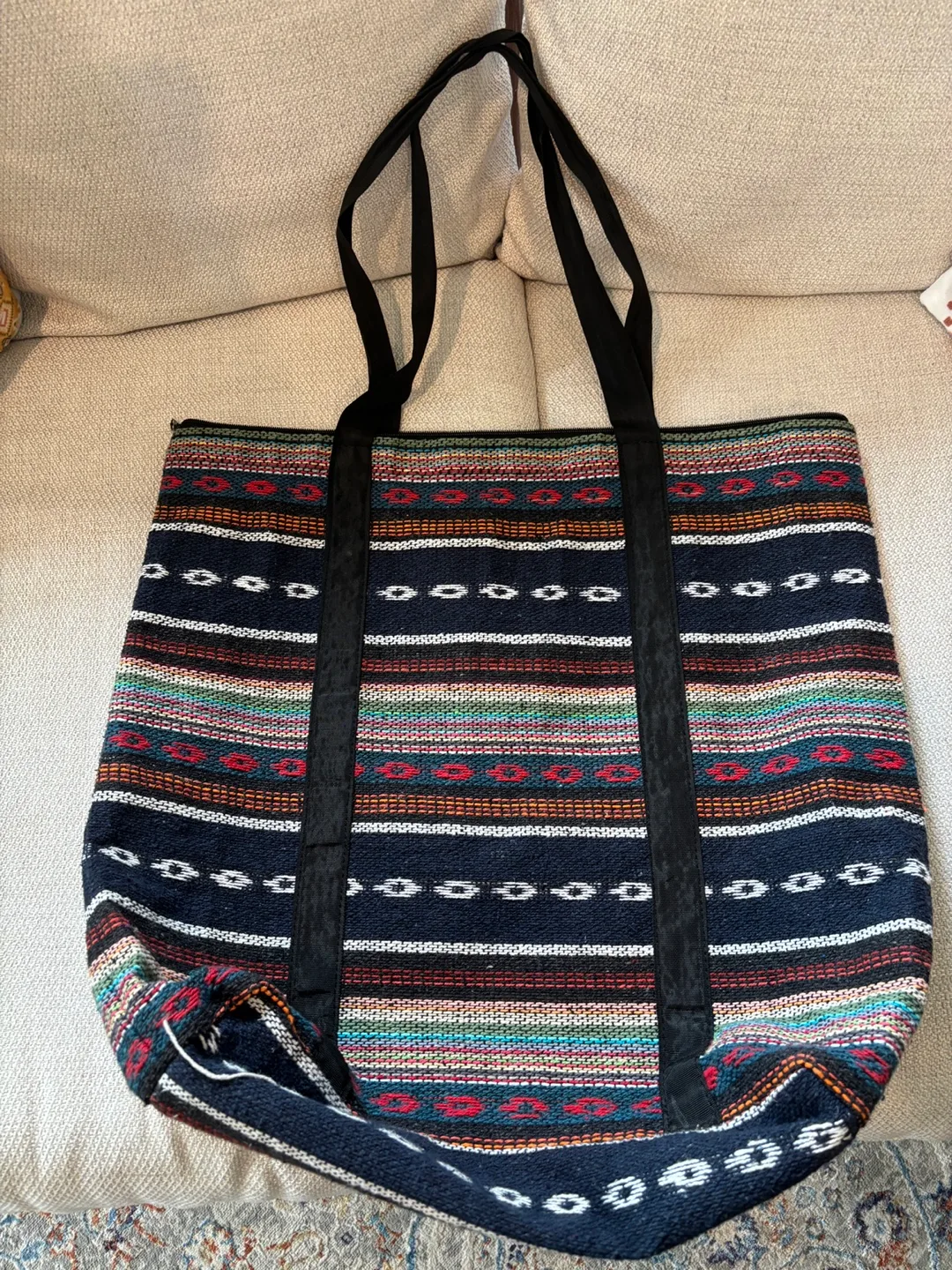 Large Woven Tote Bag with Black Straps thumbnail