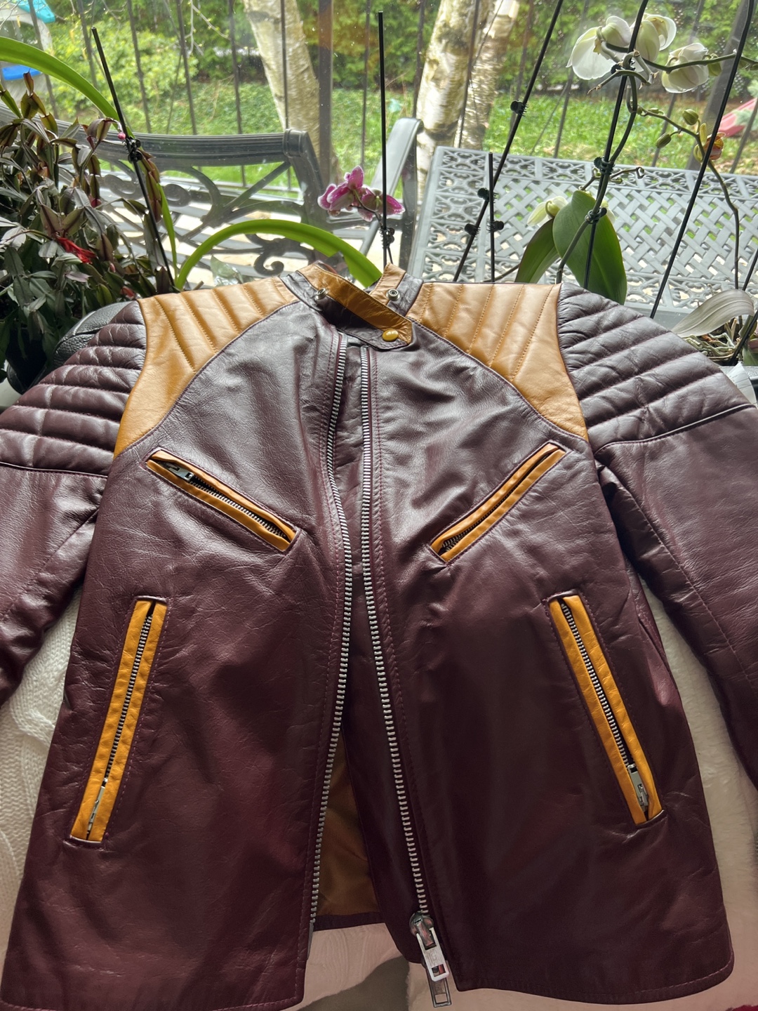 Burgundy and Tan Leather Jacket