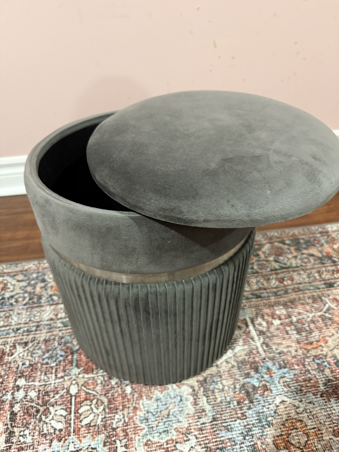 Dark Grey Velvet Storage Ottoman - photo 2
