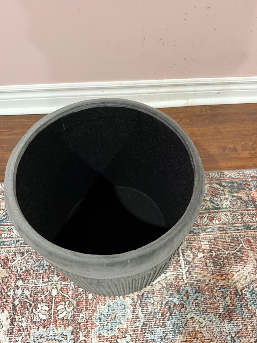 Dark Grey Velvet Storage Ottoman - photo 3
