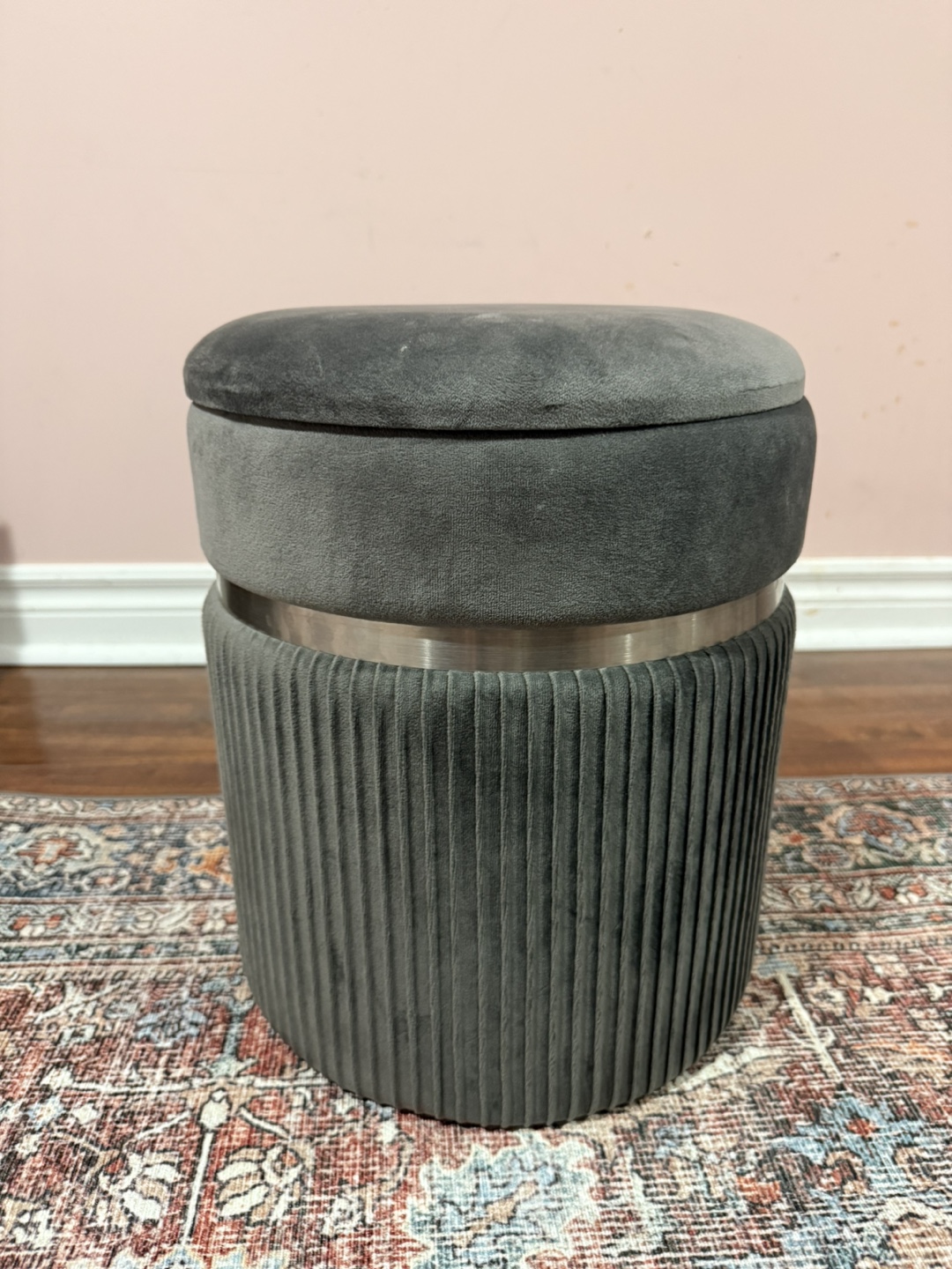 Dark Grey Velvet Storage Ottoman