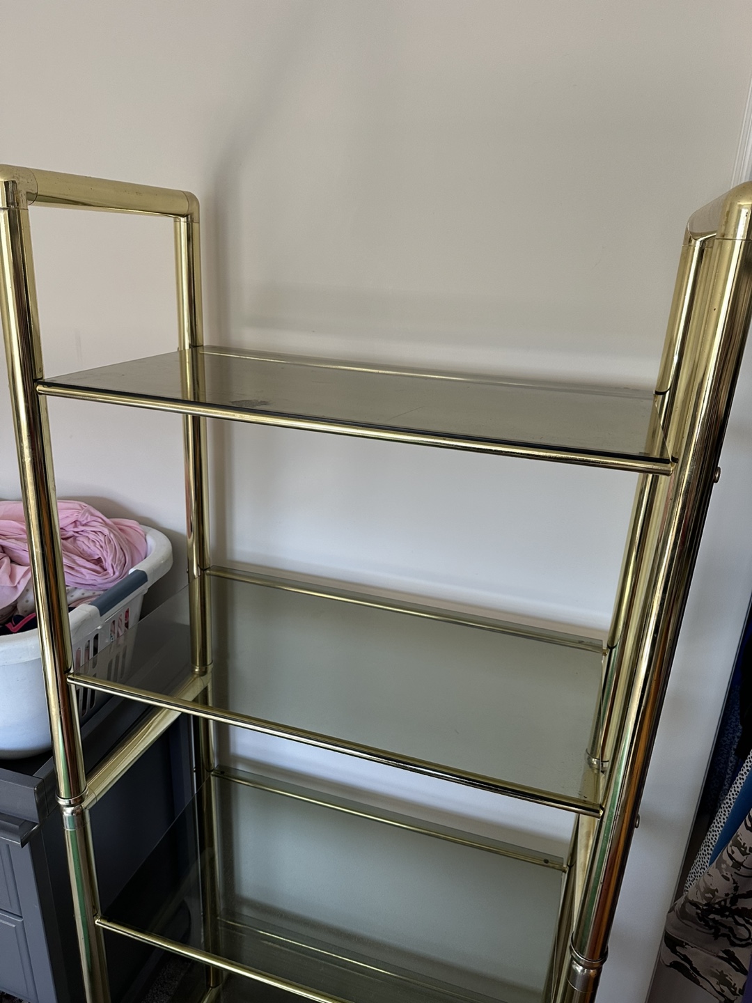 Antique Brass Metal and Glass Shelving Unit - photo 2