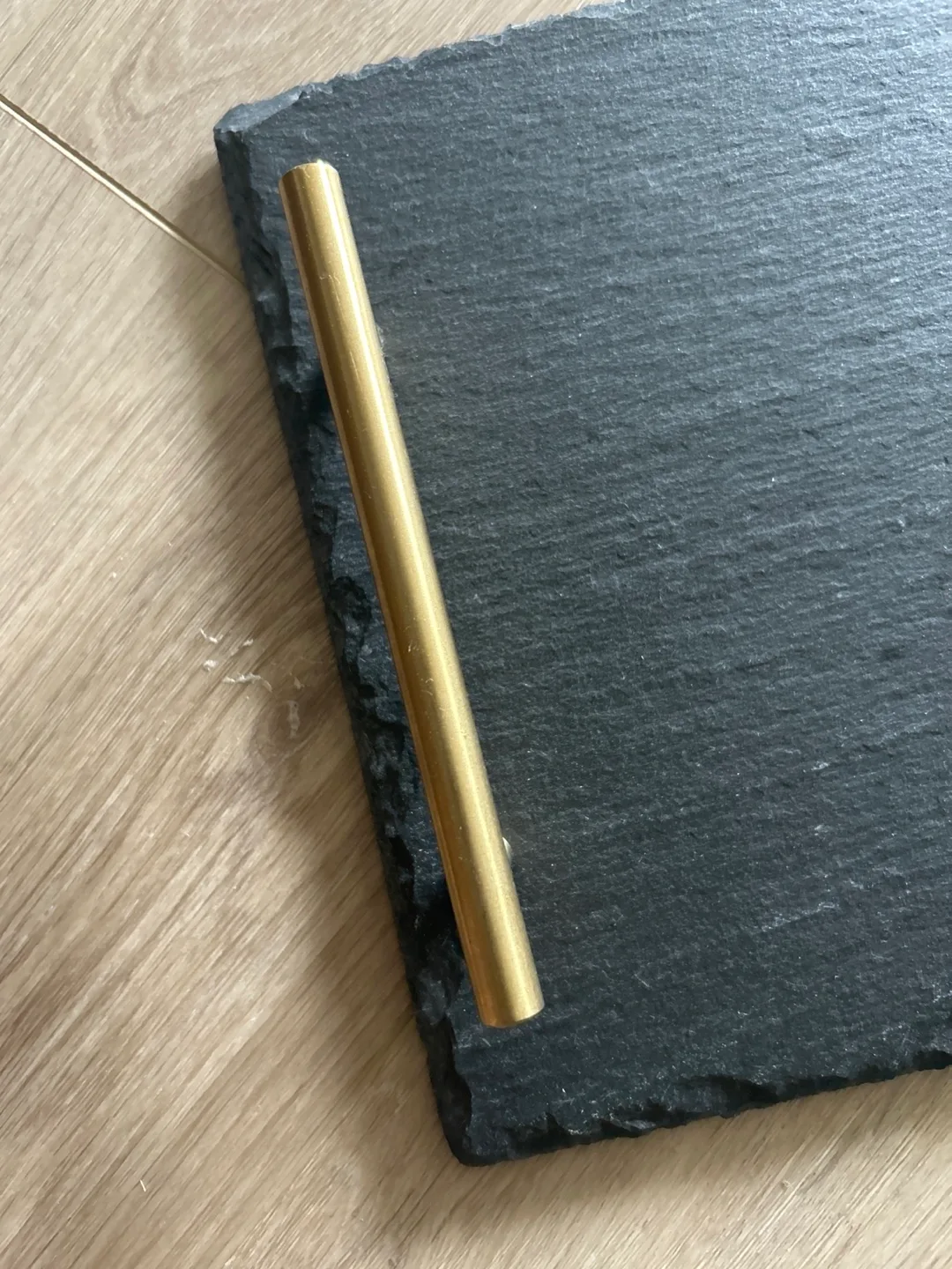 Black thin and light stone Slate Serving Tray with Gold Handles image indicator(2)