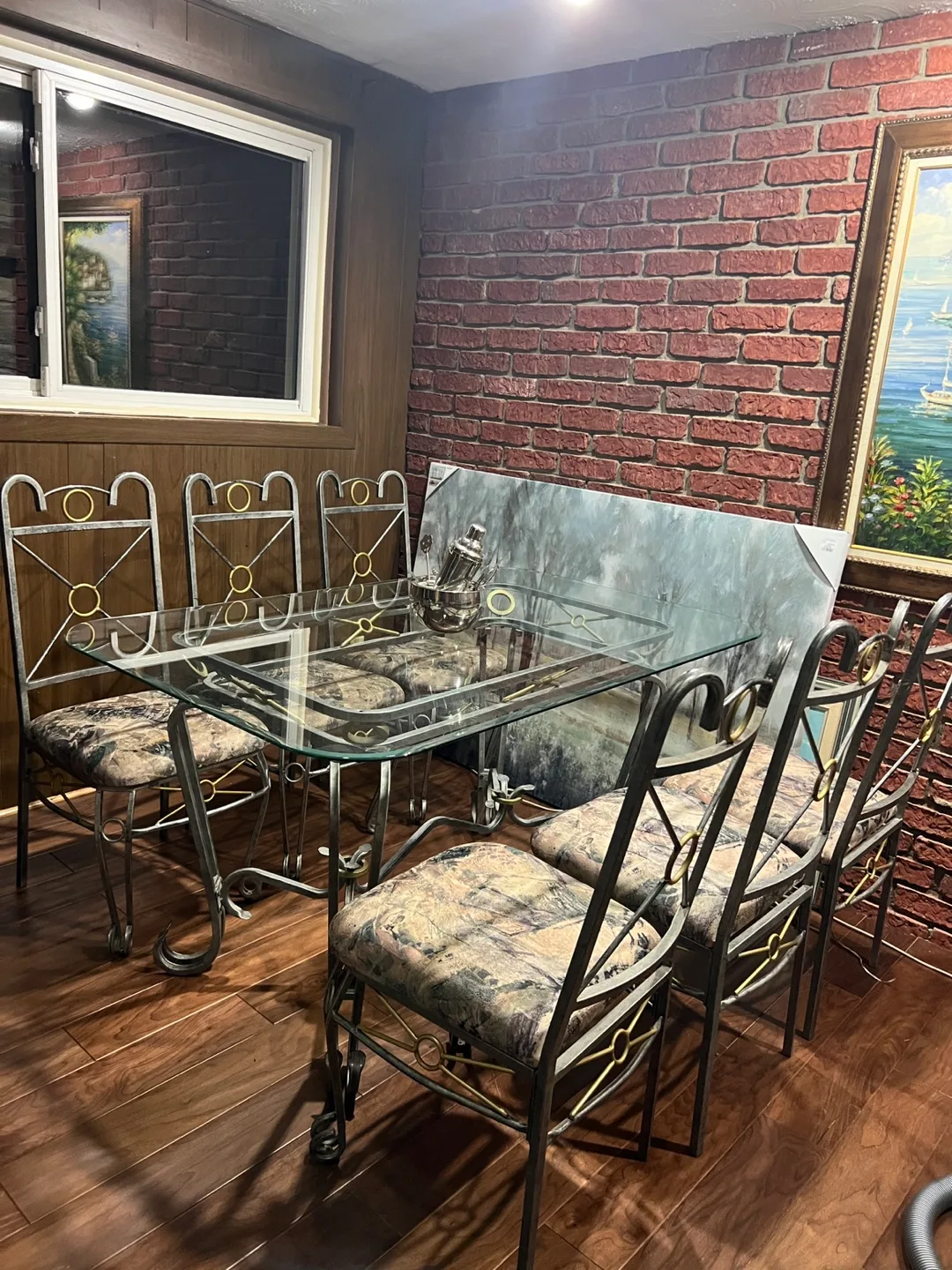 Glass-Top Dining Set with Metal Chairs image indicator(2)