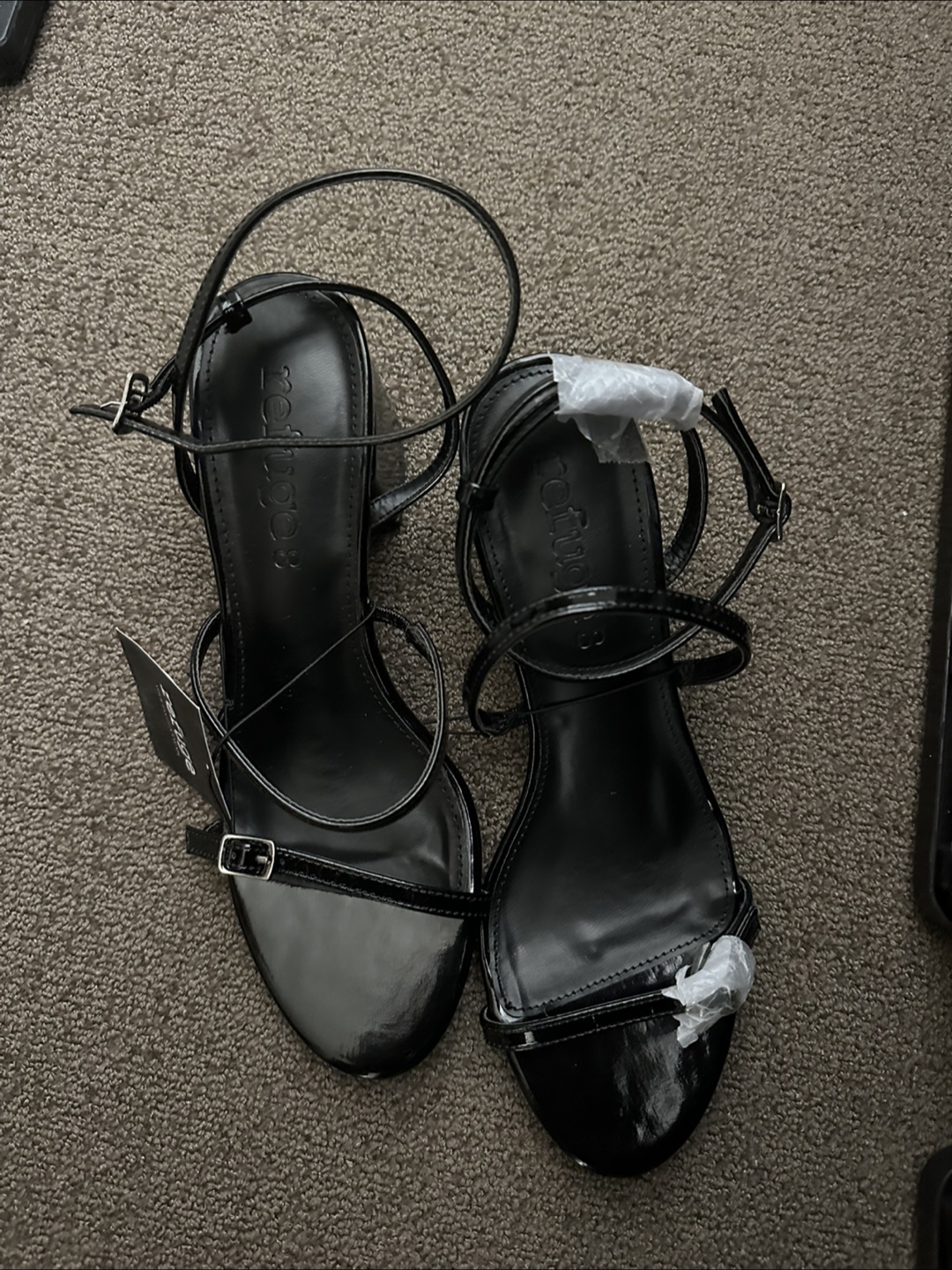 Black strappy heeled sandals, size 8
