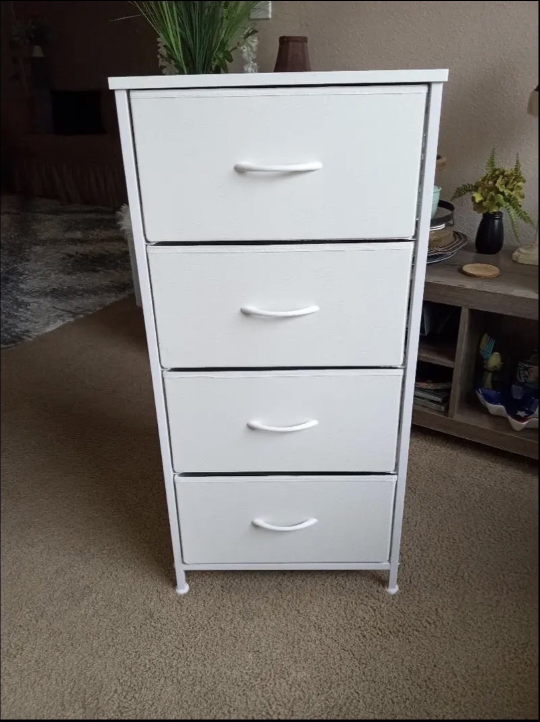 4 Drawer Fabric Dresser Metal Frame Wood Top