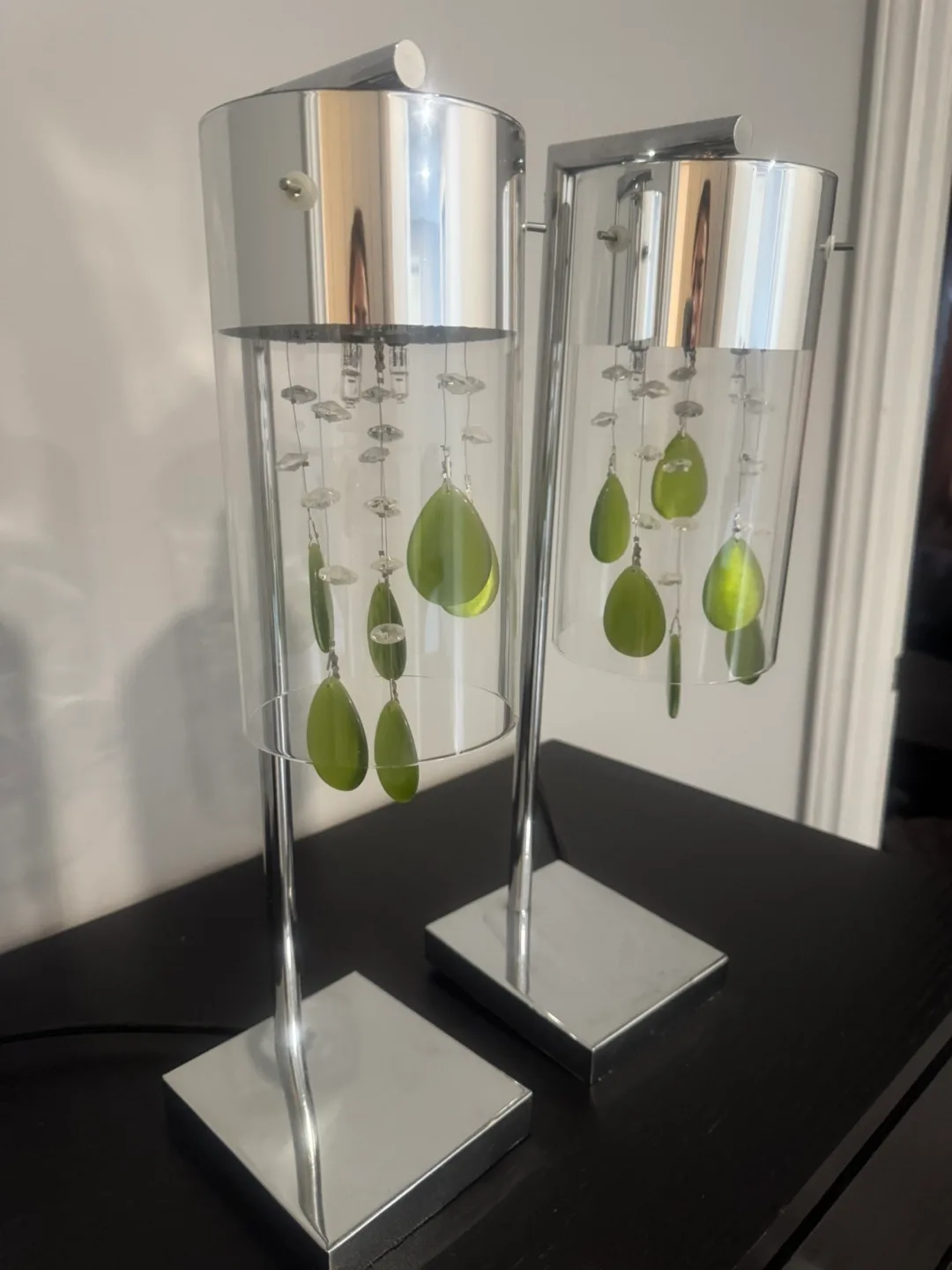 Pair of Modern Chrome Table Lamps with Green Accents image indicator(2)