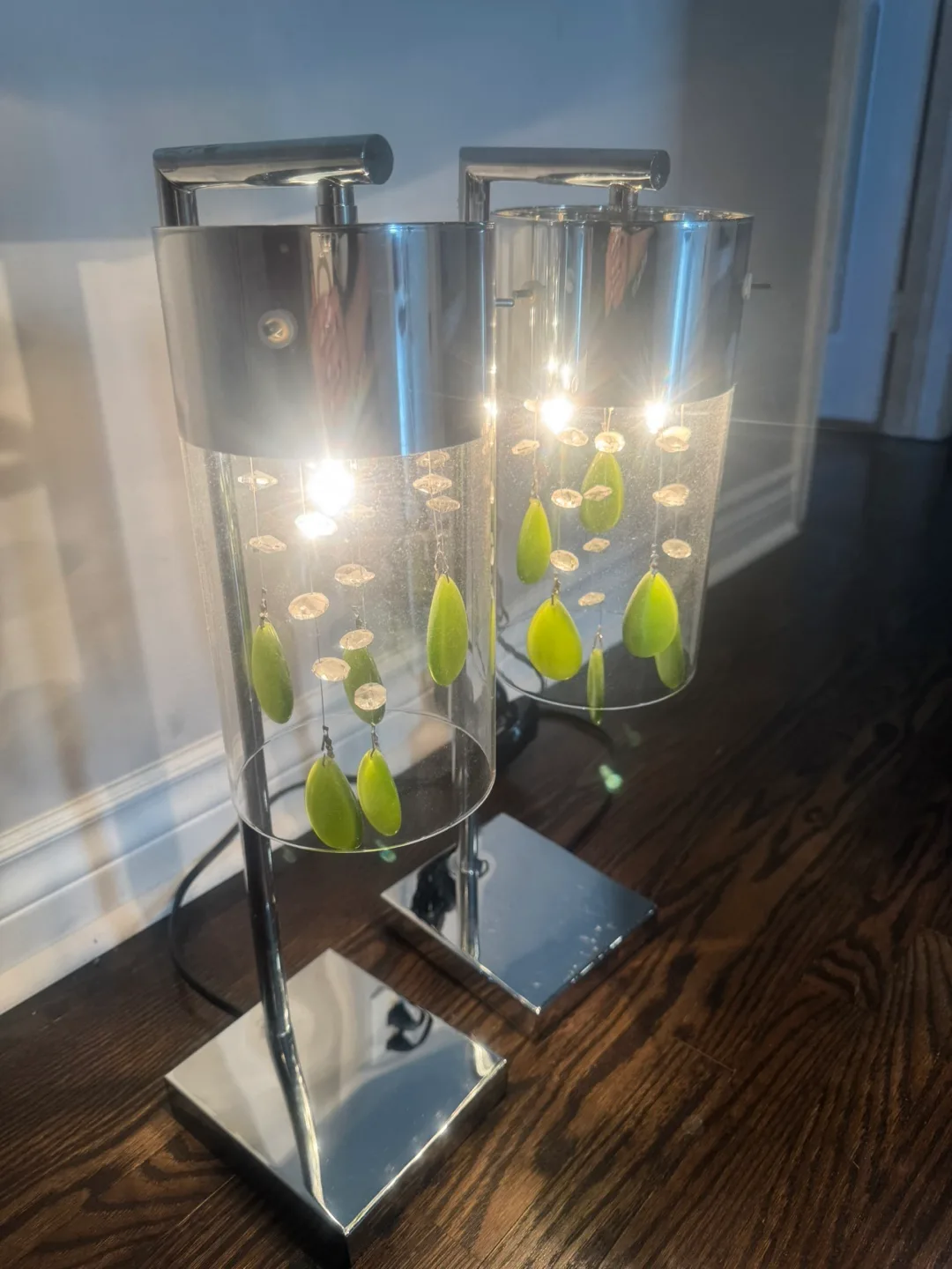 Pair of Modern Chrome Table Lamps with Green Accents image indicator(3)
