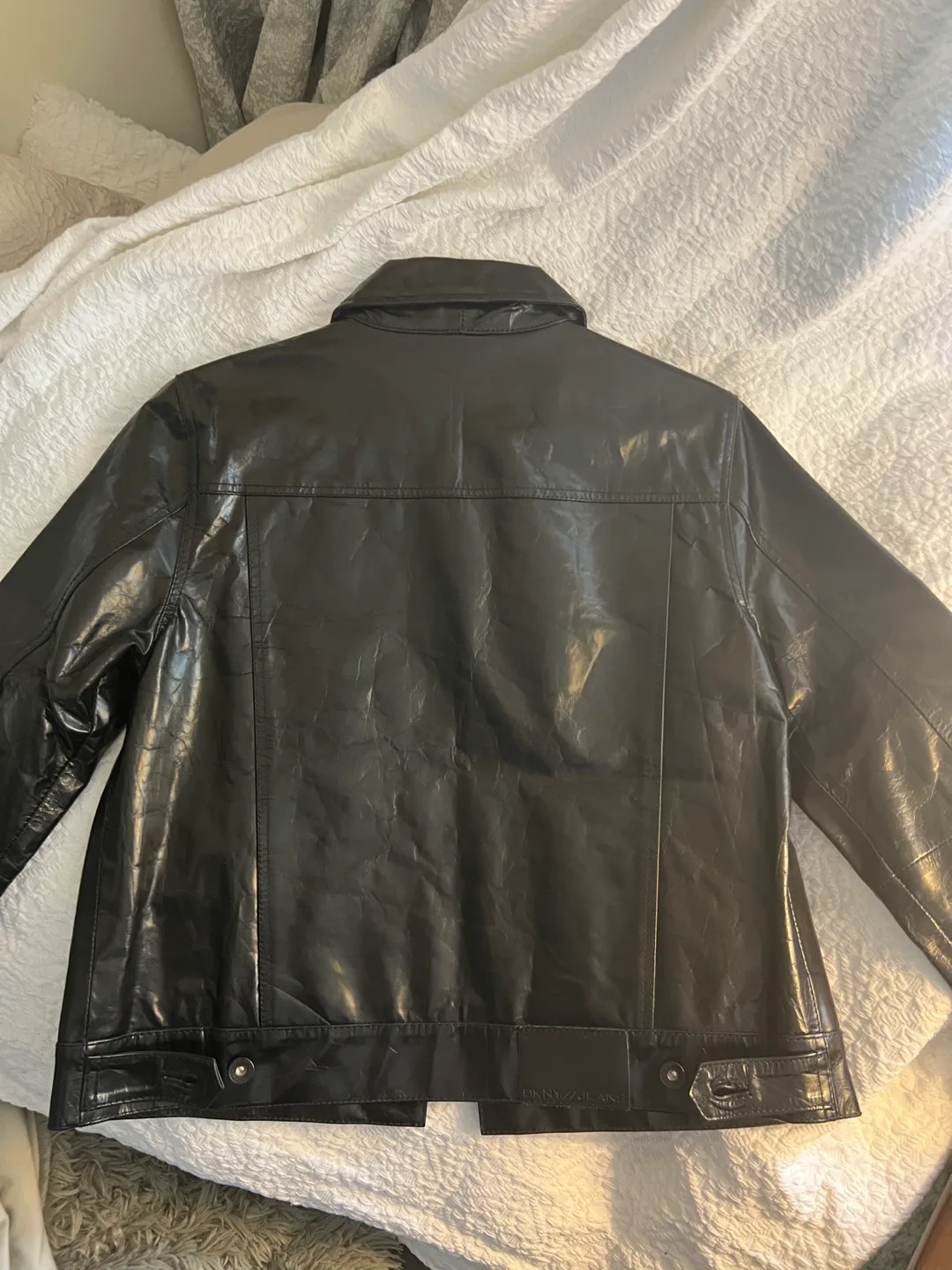 Brand New - DKNY Jeans Black Leather Jacket - Size Medium image indicator(3)