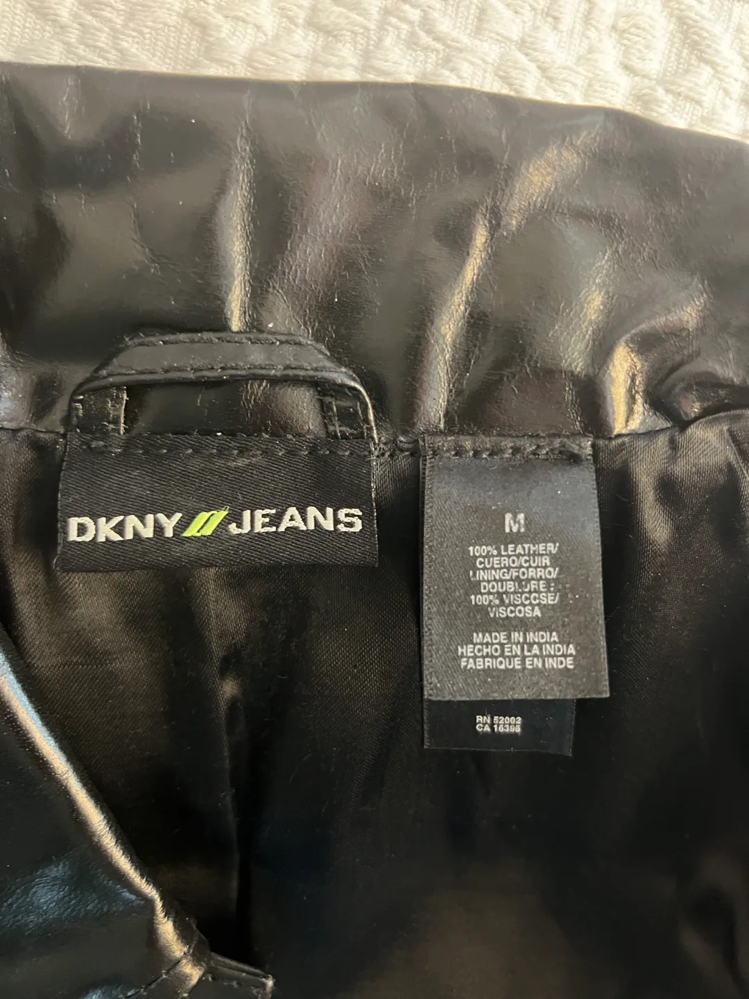 Brand New - DKNY Jeans Black Leather Jacket - Size Medium image indicator(2)