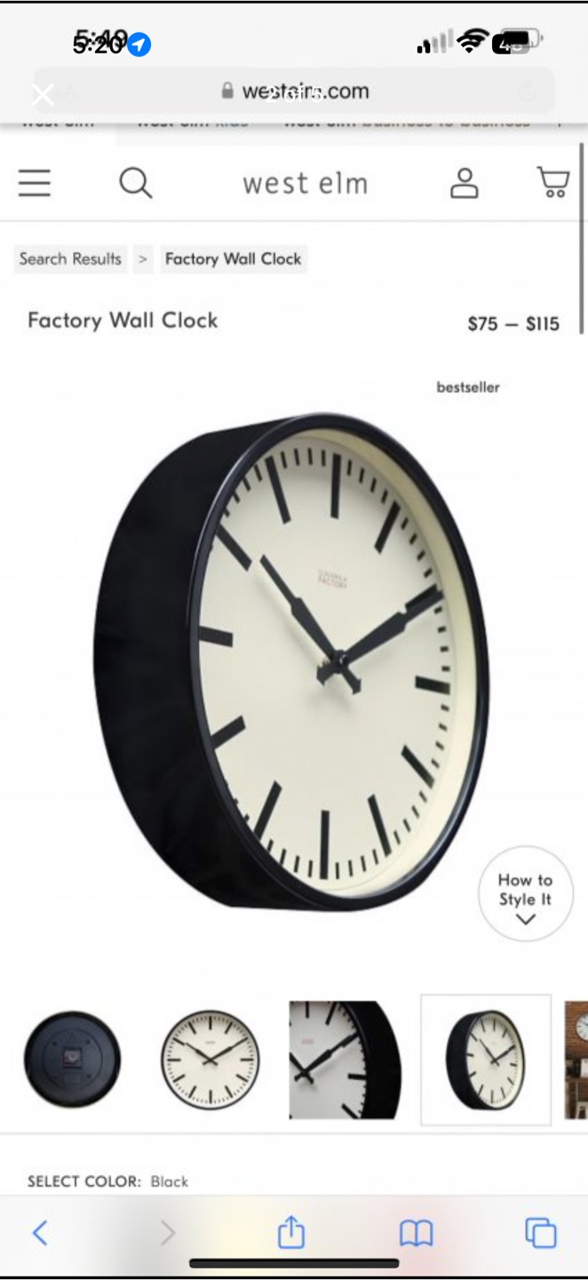 West Elm Factory Wall Clock - Black - photo 2