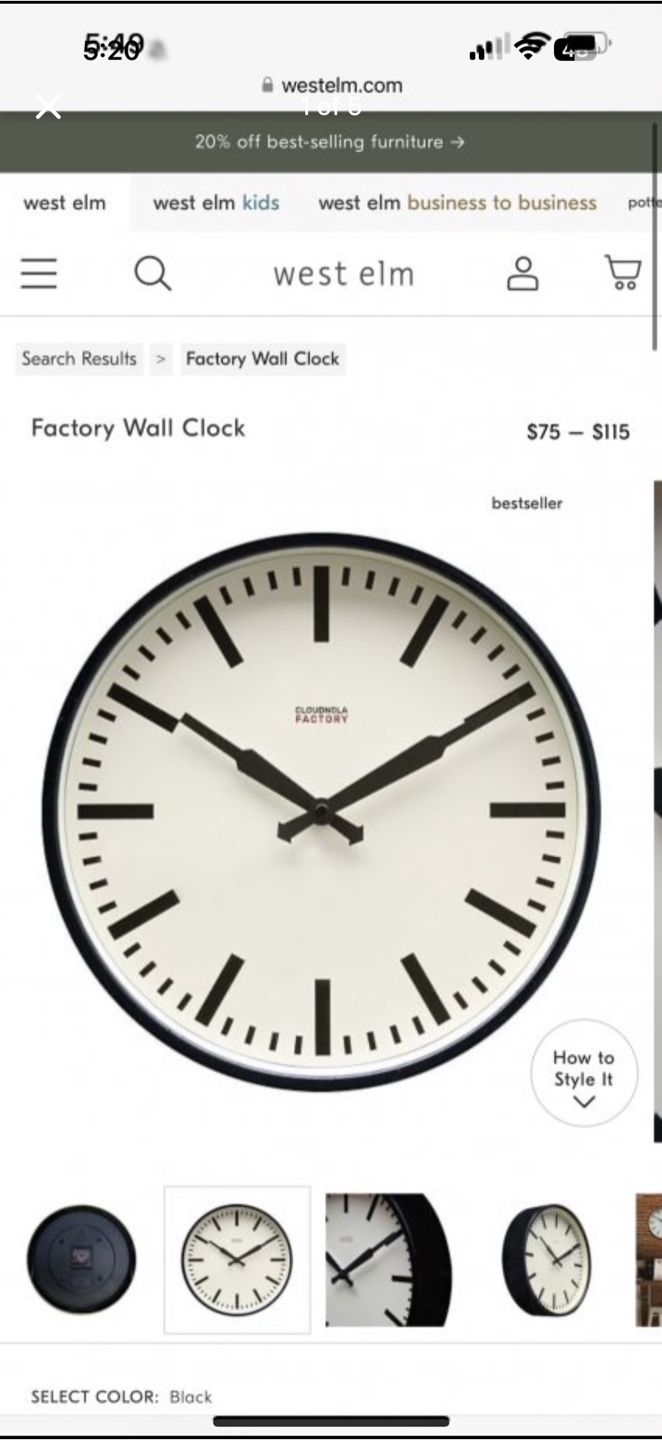 West Elm Factory Wall Clock - Black