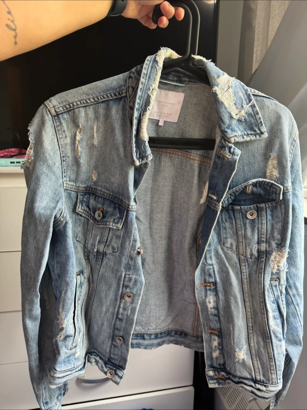 ZARA Distressed Denim Jacket - Size M thumbnail