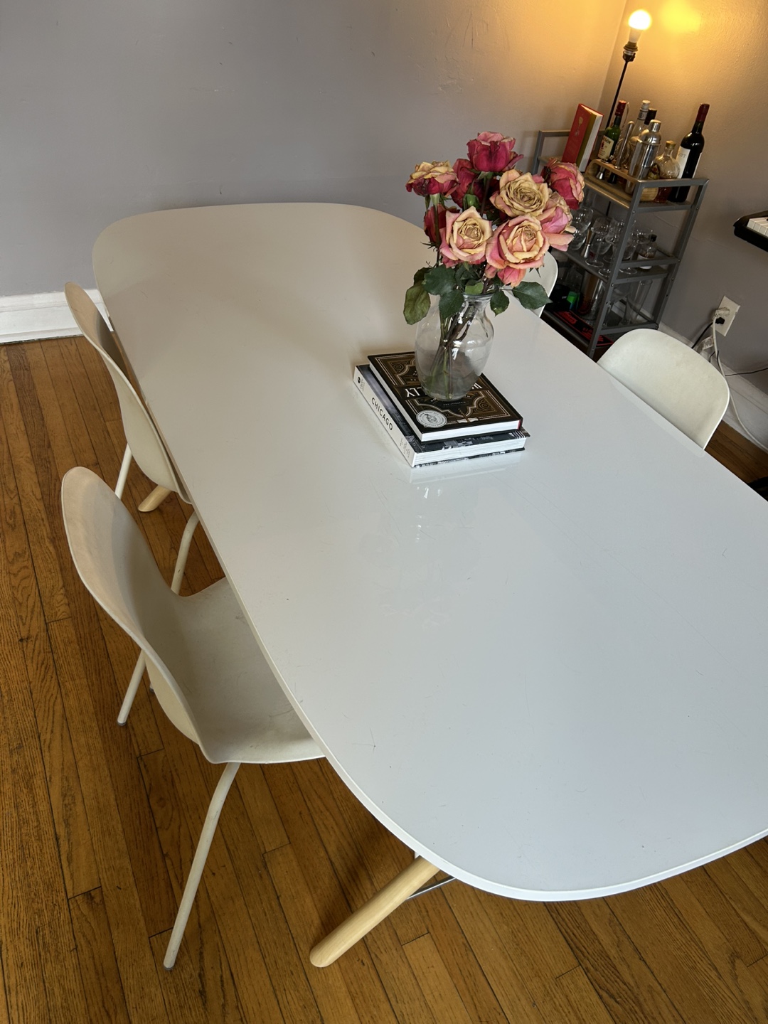 IKEA White Dining Table with Four Chairs - photo 3