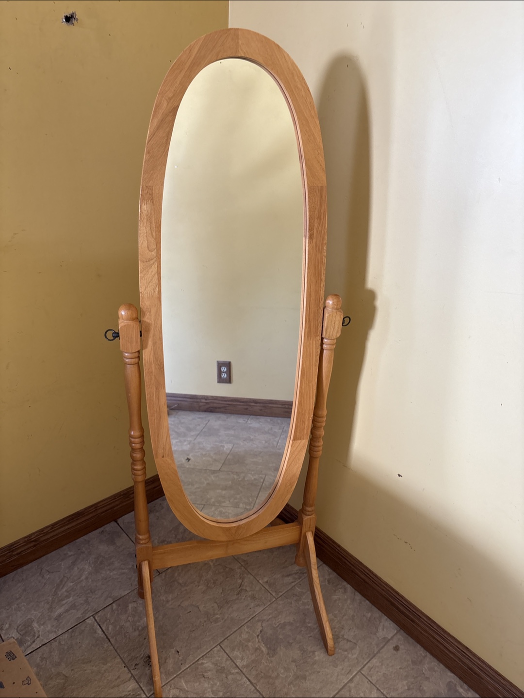 Full Length Oval Wooden Freestanding Mirror