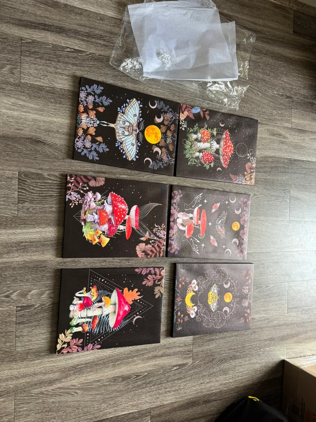 Moving:Six-Piece Boho Mushroom and Moon Canvas Wall Art Set thumbnail