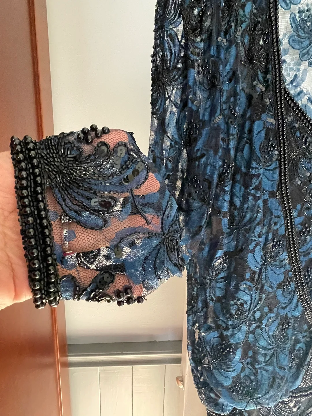 Stunning Beaded & Sequined Blue Lace Dress image indicator(3)