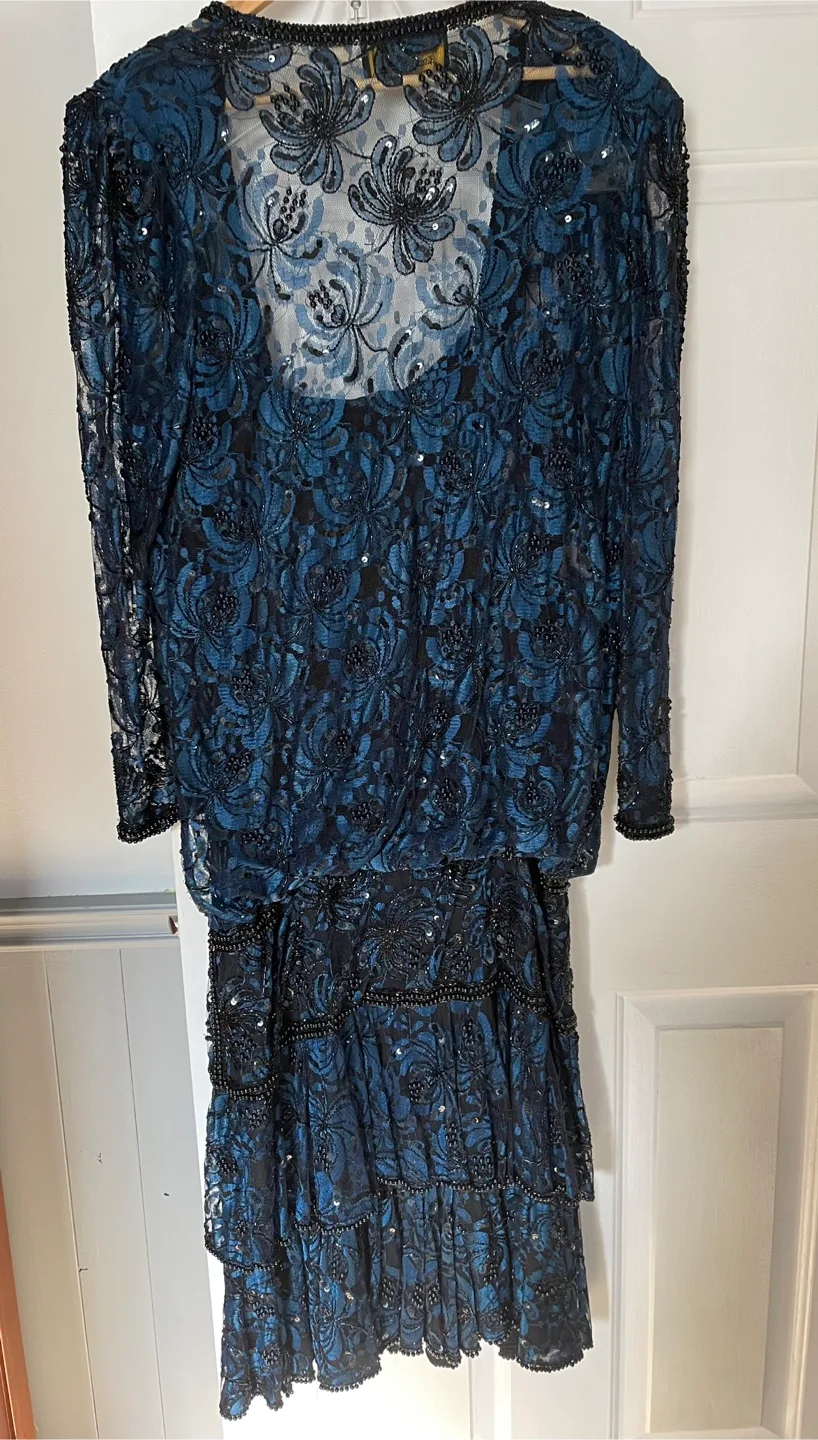 Stunning Beaded & Sequined Blue Lace Dress image indicator(10)