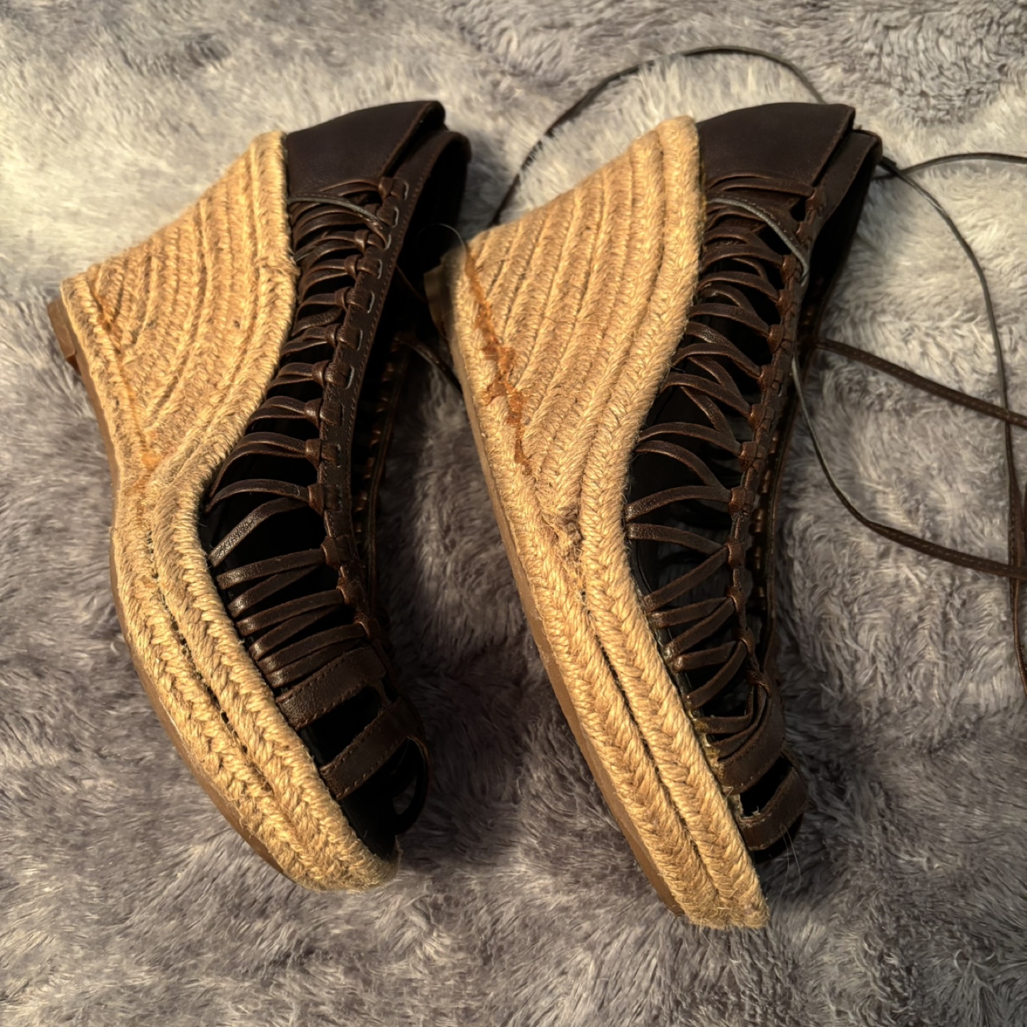 Brown Leather Espadrille Wedge size 5 - photo 2