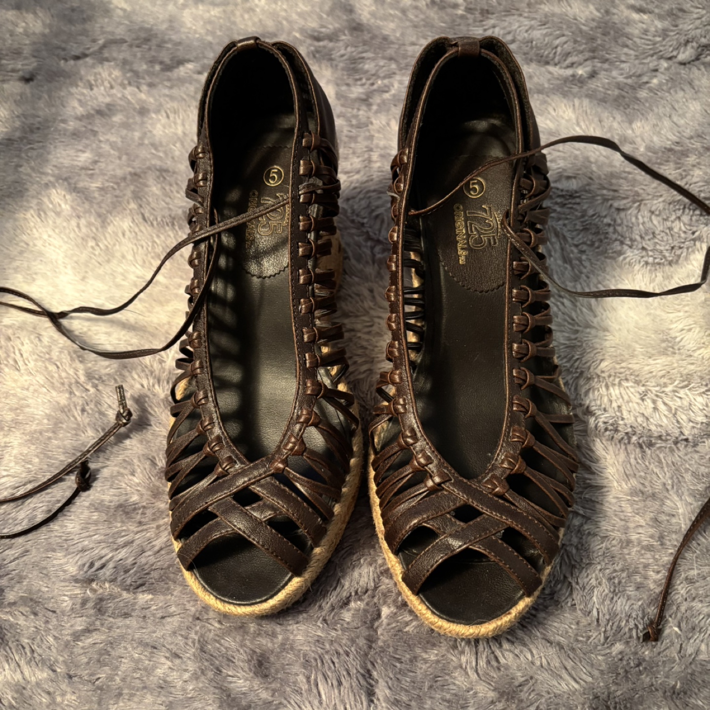 Brown Leather Espadrille Wedge size 5